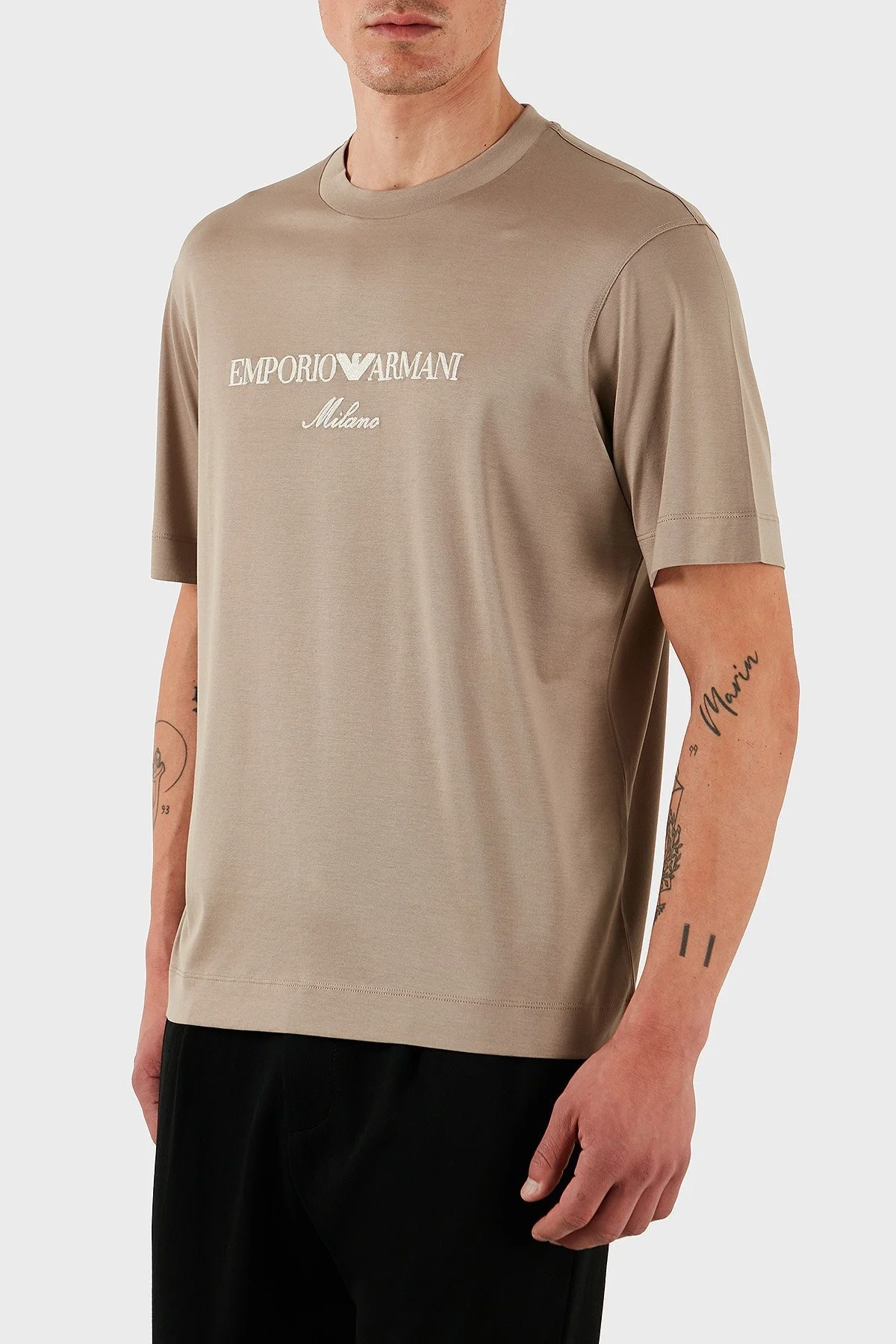 Emporio Armani Logo İşlemeli Regular Fit Pamuklu Bisiklet Yaka Erkek T Shirt EM001033 AF10017 M6085 BEJ - 6