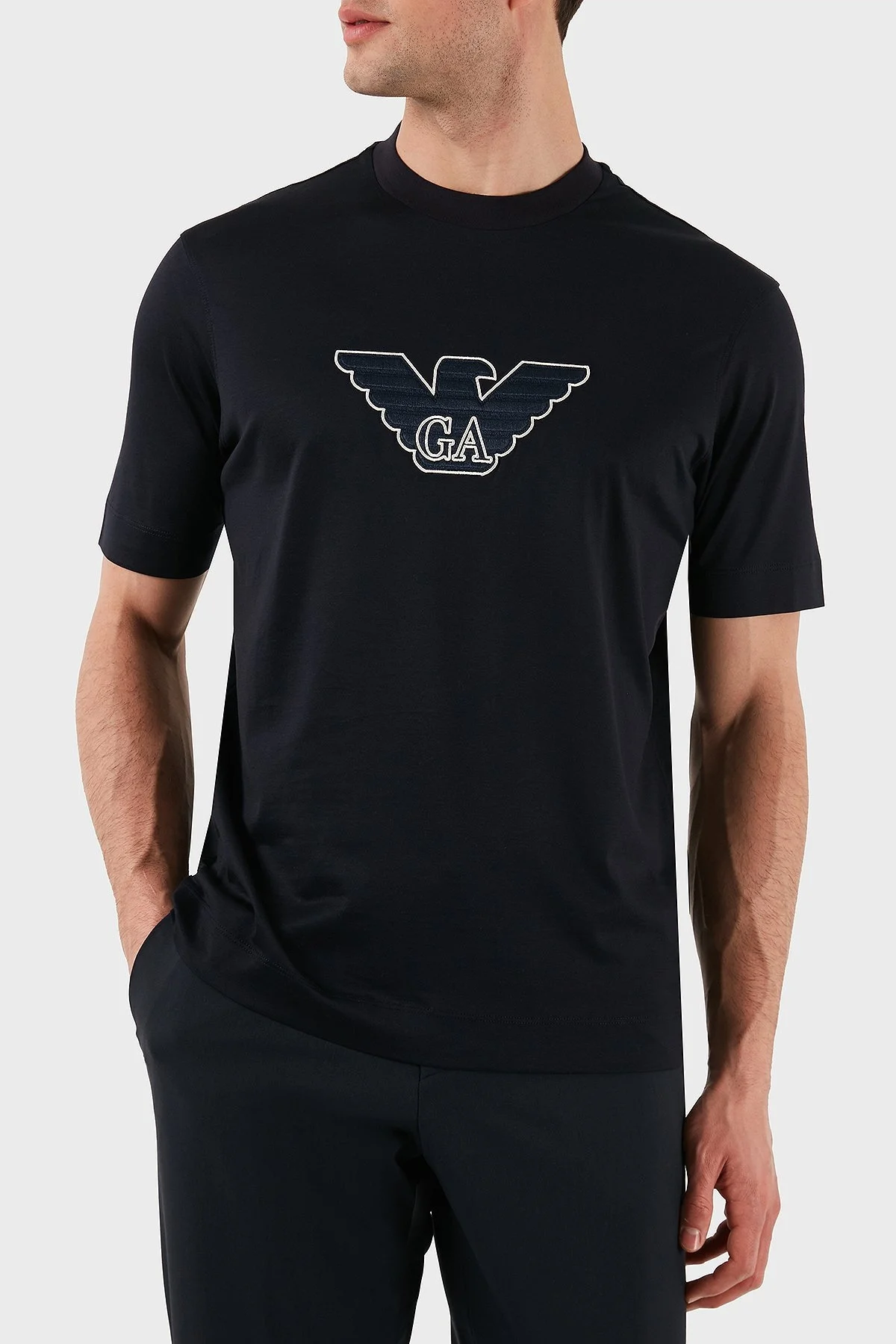 Emporio Armani Logo İşlemeli Regular Fit Pamuklu Bisiklet Yaka Erkek T Shirt EM001033 AF10017 MB192 LACİVERT - 4