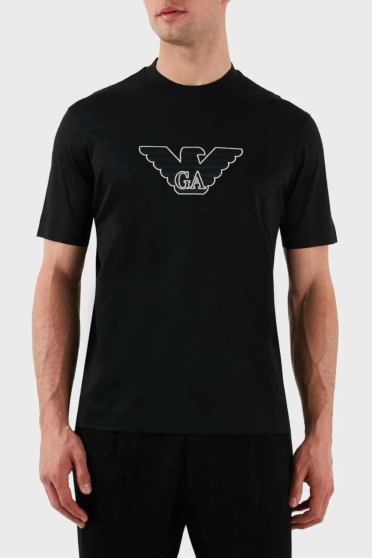 Emporio Armani Logo İşlemeli Regular Fit Pamuklu Bisiklet Yaka Erkek T Shirt EM001033 AF10017 MC170 SİYAH - 1