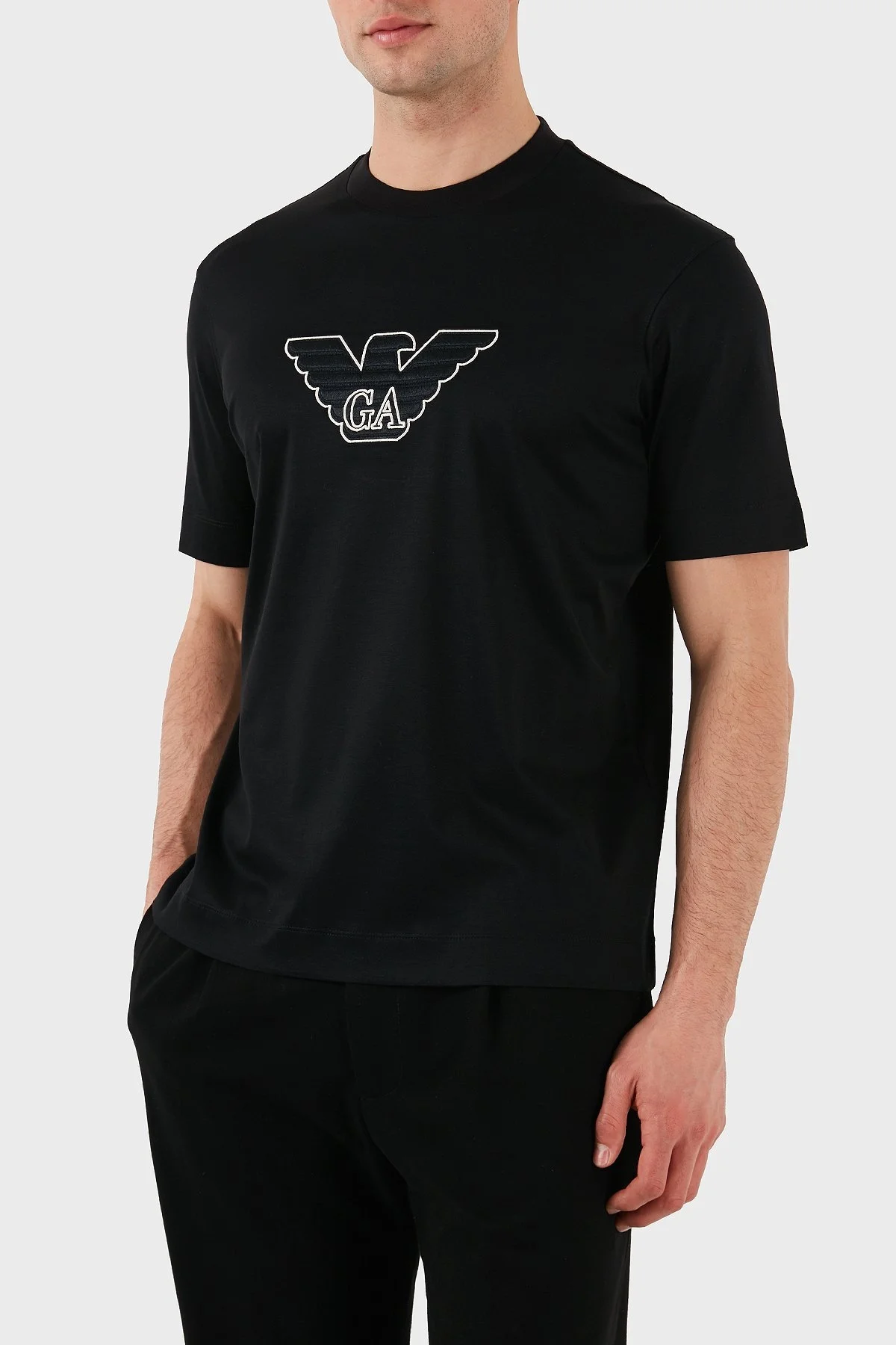 Emporio Armani Logo İşlemeli Regular Fit Pamuklu Bisiklet Yaka Erkek T Shirt EM001033 AF10017 MC170 SİYAH - 5