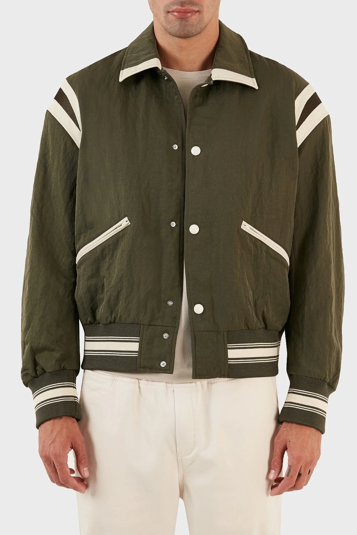 Emporio Armani Logo İşlemeli Renk Bloklu Regular Fit Spor Bomber Erkek Ceket 6R1BZ2 1NZOZ 0514 HAKİ - 3