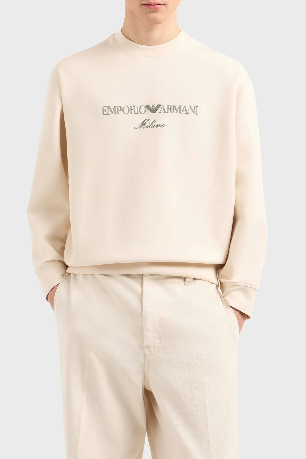 Emporio Armani Logo İşlemeli Streç Pamuklu Regular Fit Bisiklet Yaka Erkek Sweat EM001052 AF10013 M1052 EKRU - 6