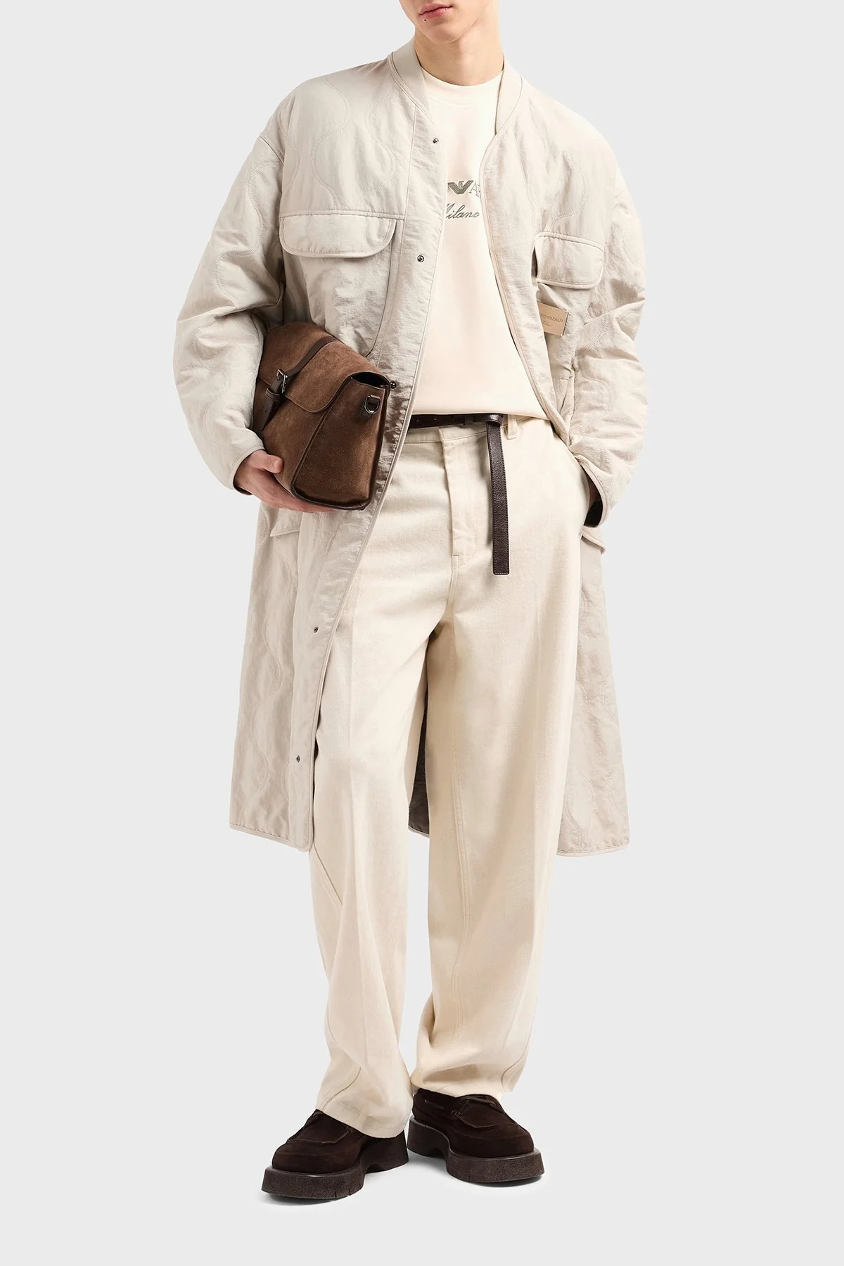 Emporio Armani Logo İşlemeli Streç Pamuklu Regular Fit Bisiklet Yaka Erkek Sweat EM001052 AF10013 M1052 EKRU - 7