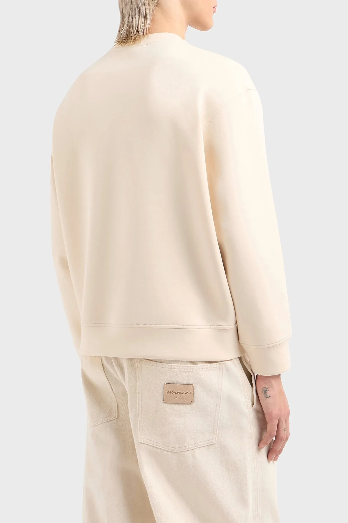 Emporio Armani Logo İşlemeli Streç Pamuklu Regular Fit Bisiklet Yaka Erkek Sweat EM001052 AF10013 M1052 EKRU - 8