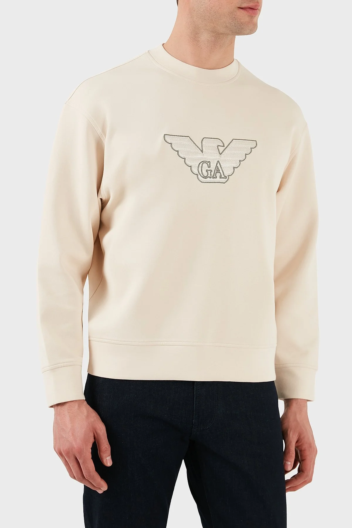 Emporio Armani Logo İşlemeli Streç Pamuklu Regular Fit Bisiklet Yaka Erkek Sweat EM001052 AF10013 M1089 EKRU - 5