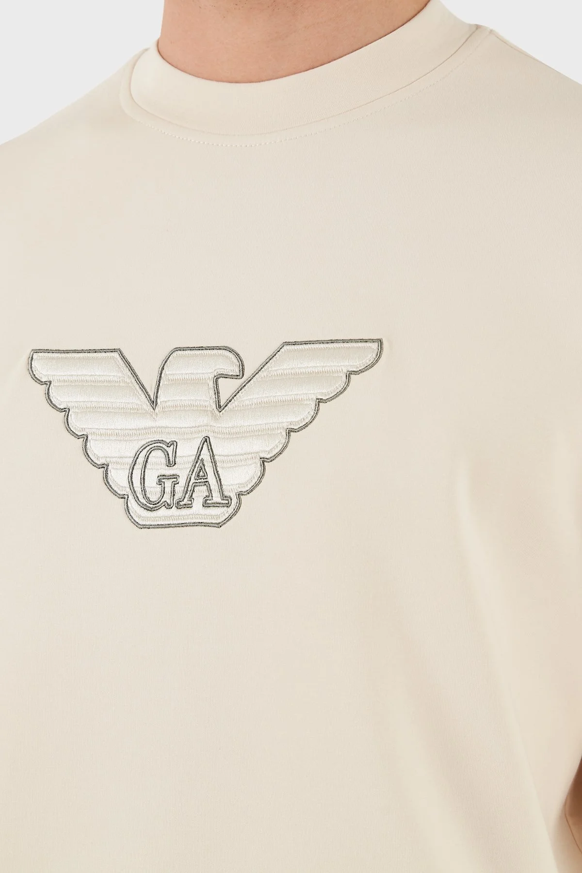 Emporio Armani Logo İşlemeli Streç Pamuklu Regular Fit Bisiklet Yaka Erkek Sweat EM001052 AF10013 M1089 EKRU - 6