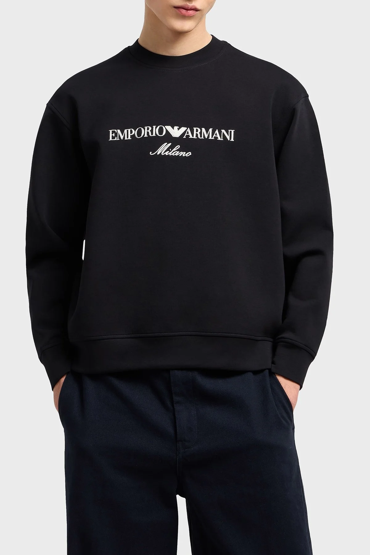 Emporio Armani Logo İşlemeli Streç Pamuklu Regular Fit Bisiklet Yaka Erkek Sweat EM001052 AF10013 MC169 SİYAH - 1
