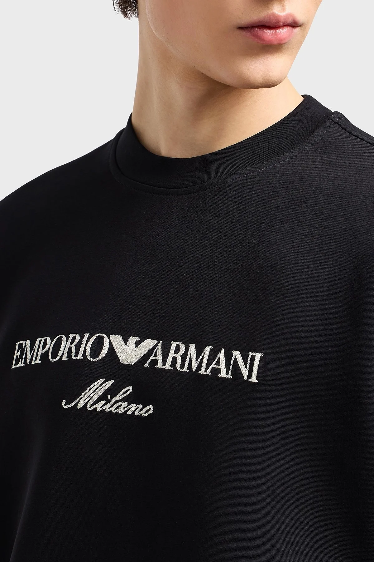 Emporio Armani Logo İşlemeli Streç Pamuklu Regular Fit Bisiklet Yaka Erkek Sweat EM001052 AF10013 MC169 SİYAH - 4