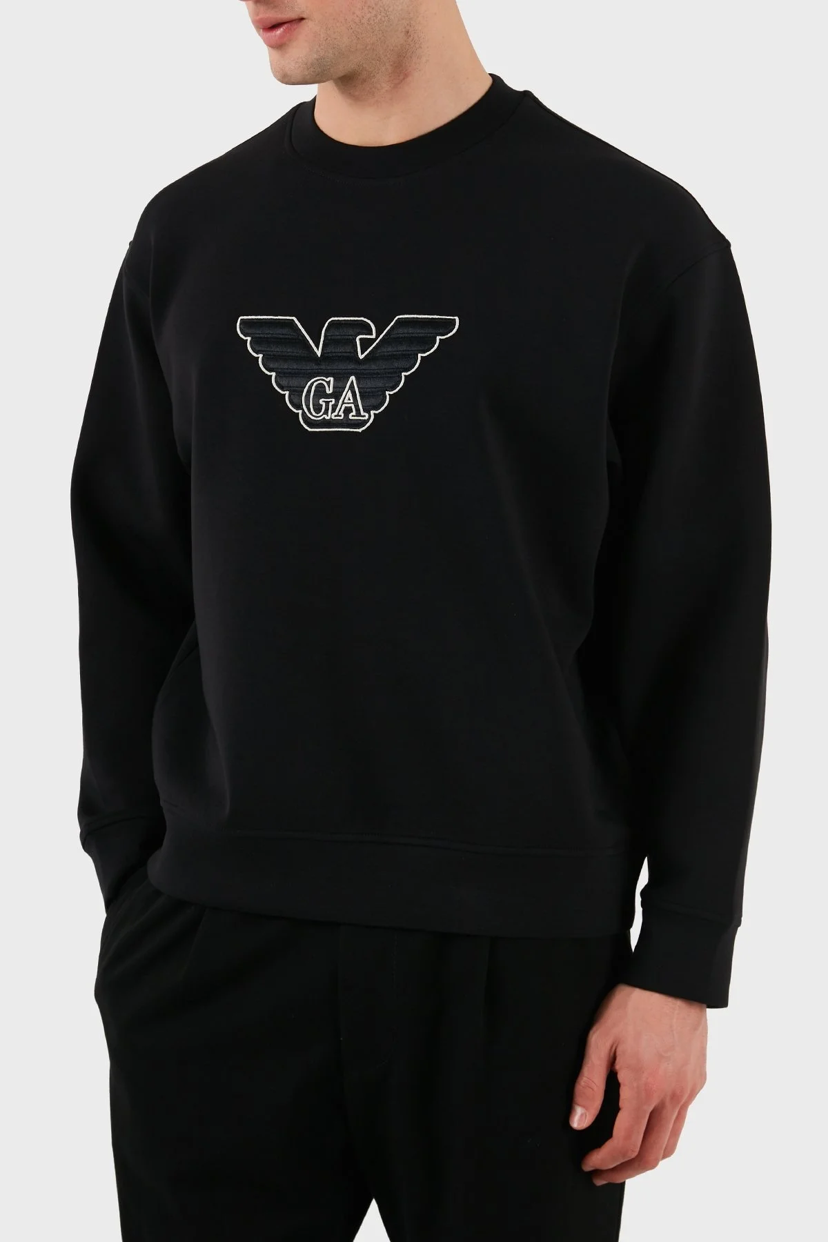 Emporio Armani Logo İşlemeli Streç Pamuklu Regular Fit Bisiklet Yaka Erkek Sweat EM001052 AF10013 MC170 SİYAH - 5