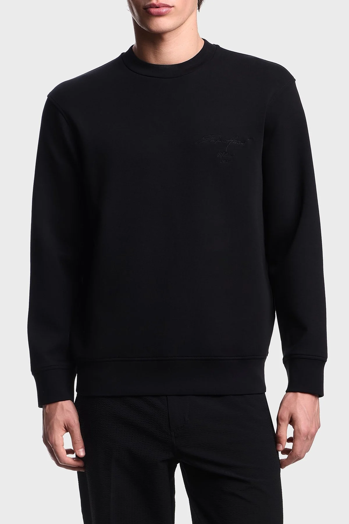 Emporio Armani Logo İşlemeli Streç Pamuklu Regular Fit Bisiklet Yaka Erkek Sweat EM002906 AF10013 MC352 SİYAH - 1