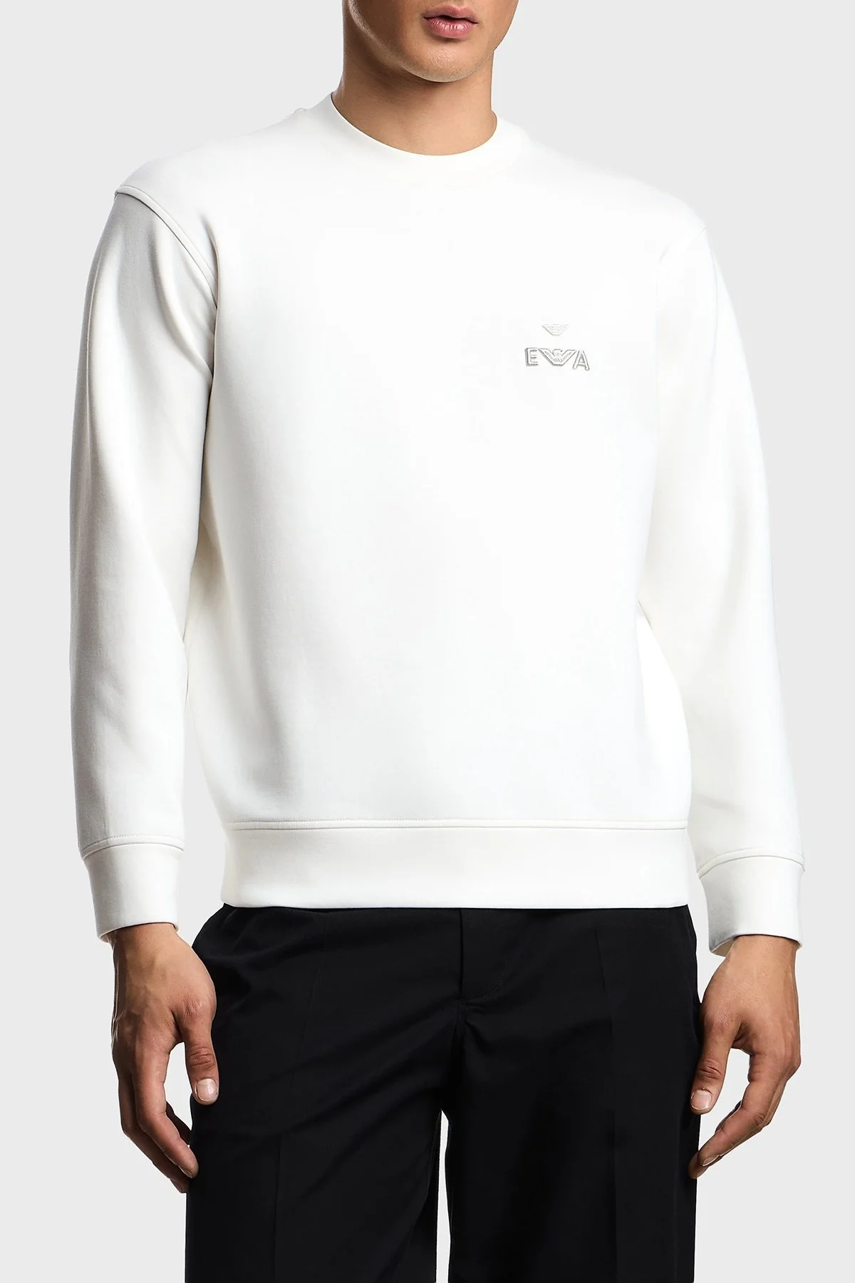 Emporio Armani Logo İşlemeli Streç Pamuklu Regular Fit Bisiklet Yaka Erkek Sweat EM002919 AF10013 U0003 BEYAZ - 1