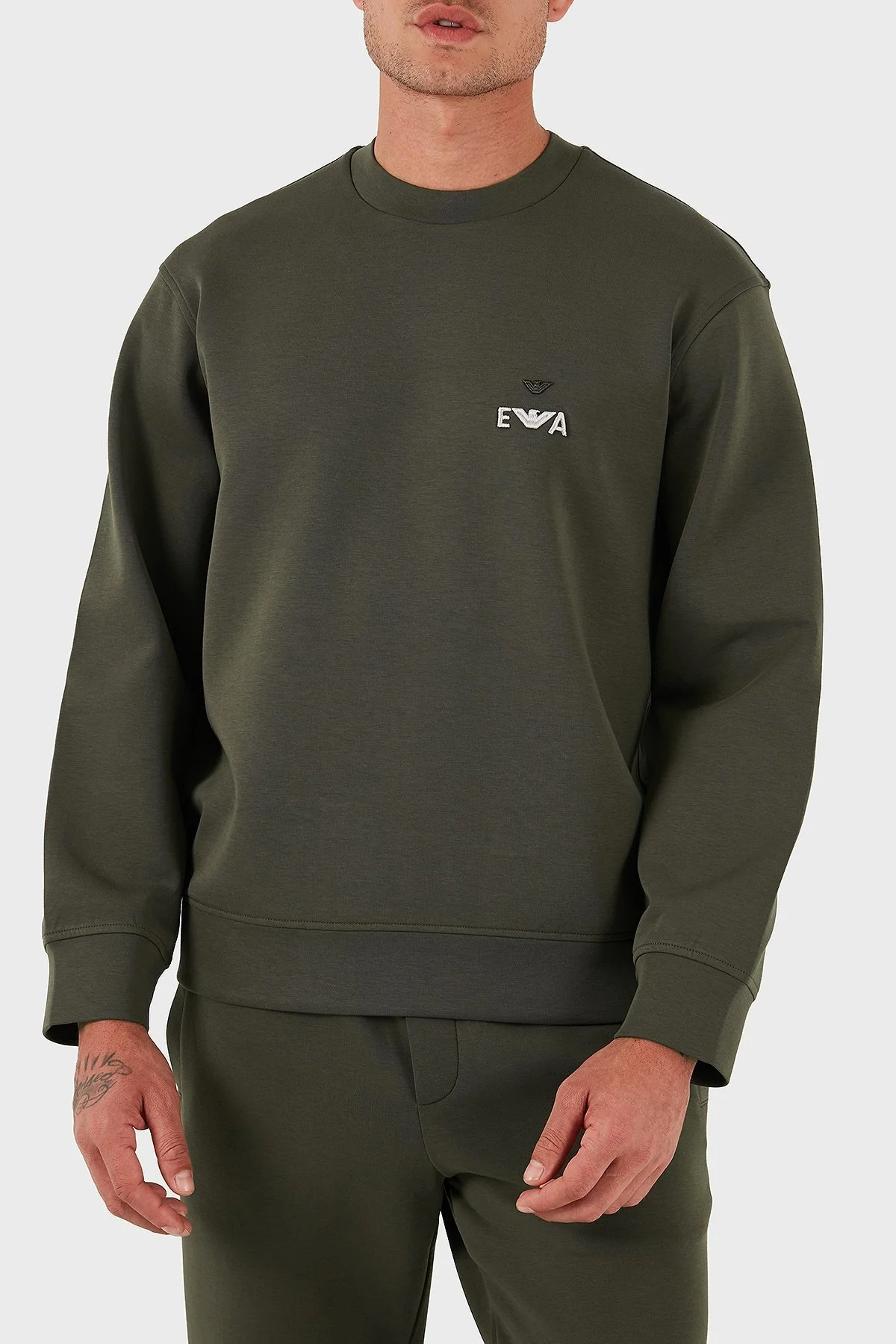 Emporio Armani Logo İşlemeli Streç Pamuklu Regular Fit Bisiklet Yaka Erkek Sweat EM002919 AF10013 U8120 HAKİ - 8