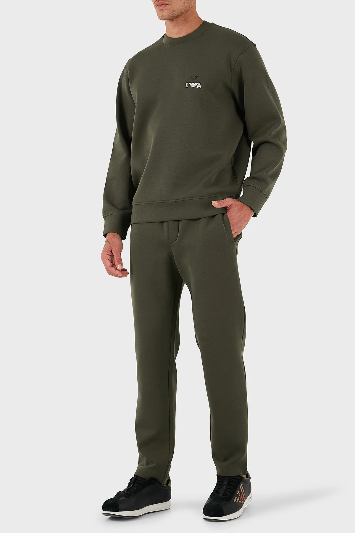 Emporio Armani Logo İşlemeli Streç Pamuklu Regular Fit Bisiklet Yaka Erkek Sweat EM002919 AF10013 U8120 HAKİ - 9