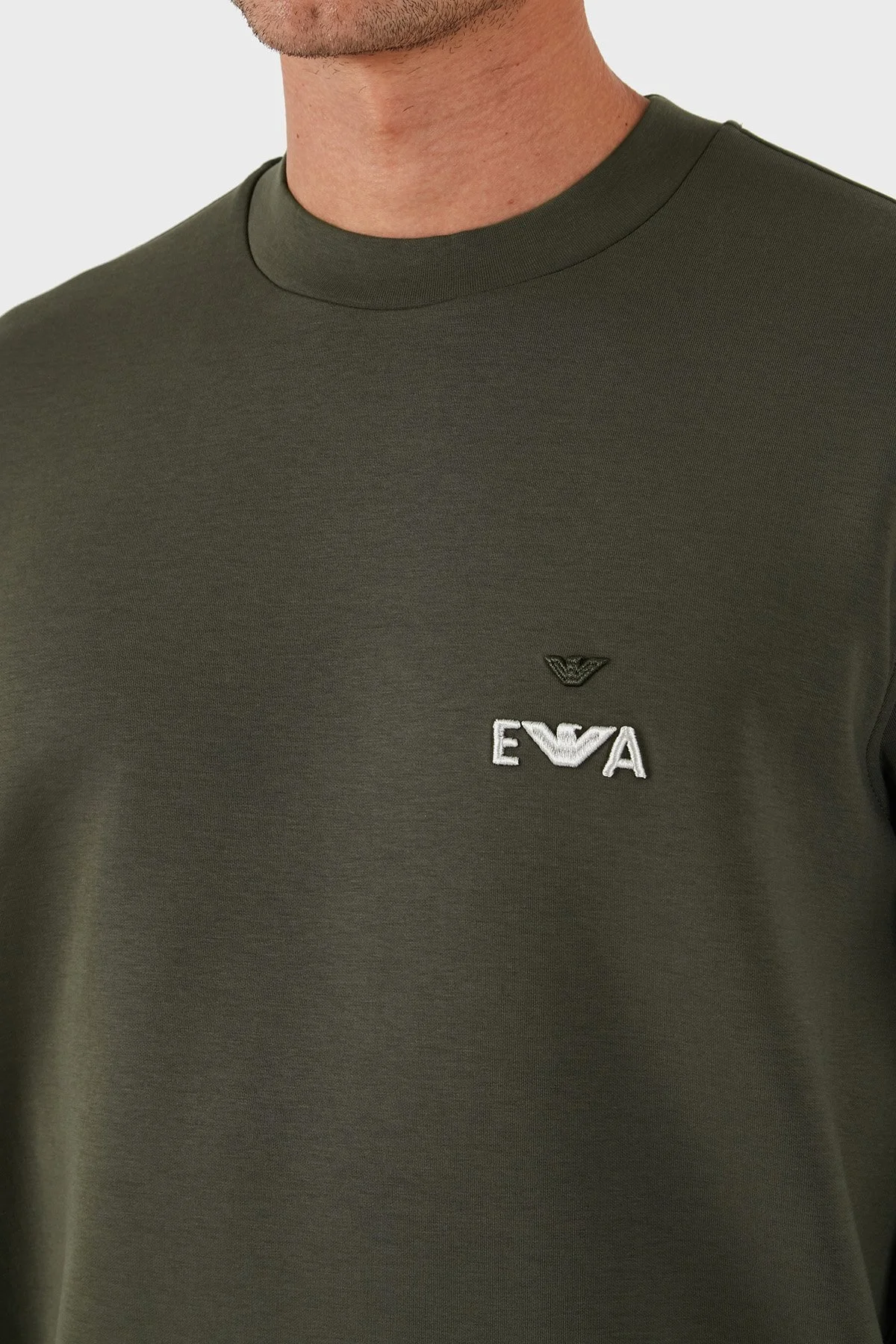 Emporio Armani Logo İşlemeli Streç Pamuklu Regular Fit Bisiklet Yaka Erkek Sweat EM002919 AF10013 U8120 HAKİ - 14