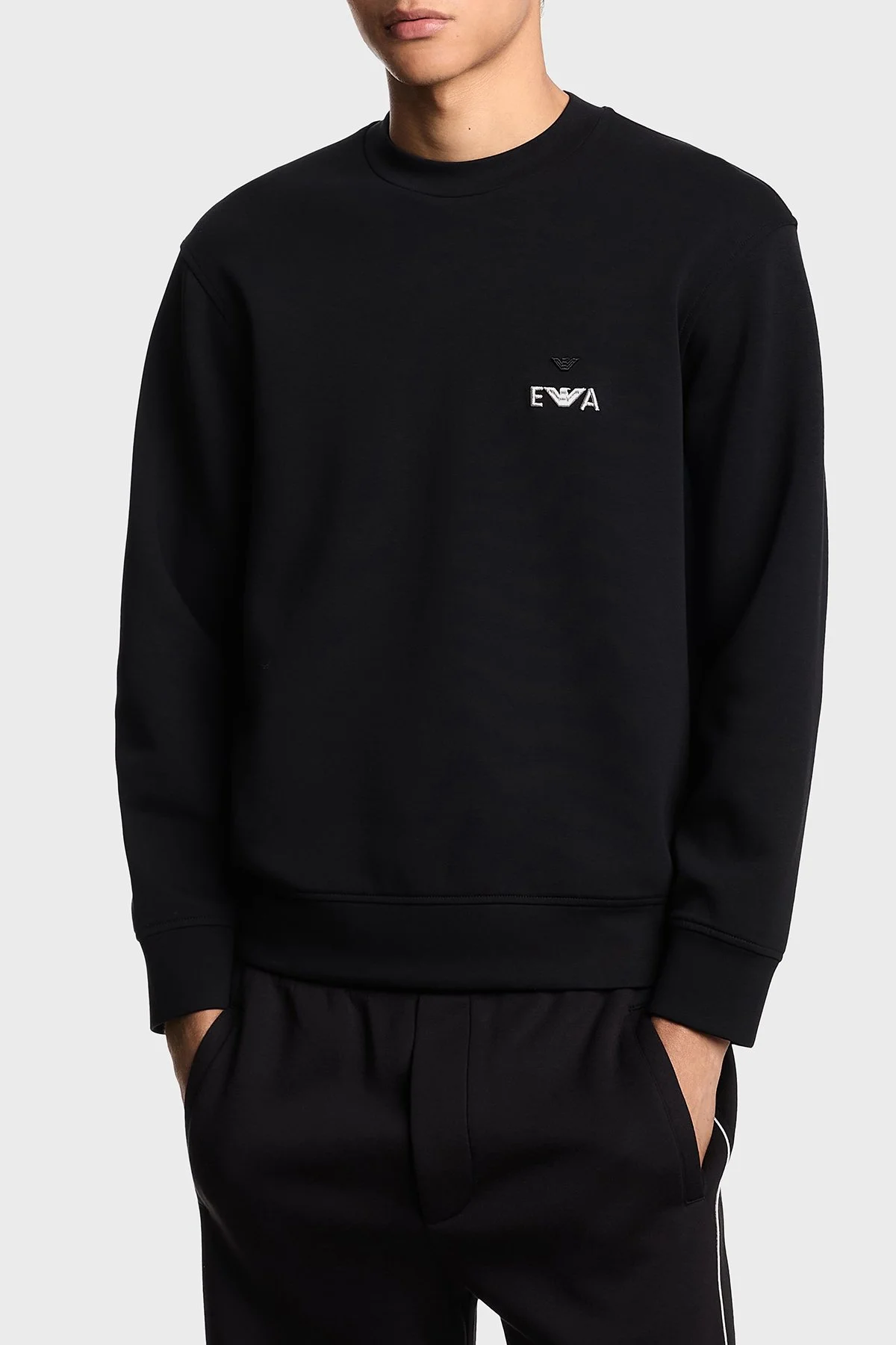 Emporio Armani Logo İşlemeli Streç Pamuklu Regular Fit Bisiklet Yaka Erkek Sweat EM002919 AF10013 UC001 SİYAH - 5