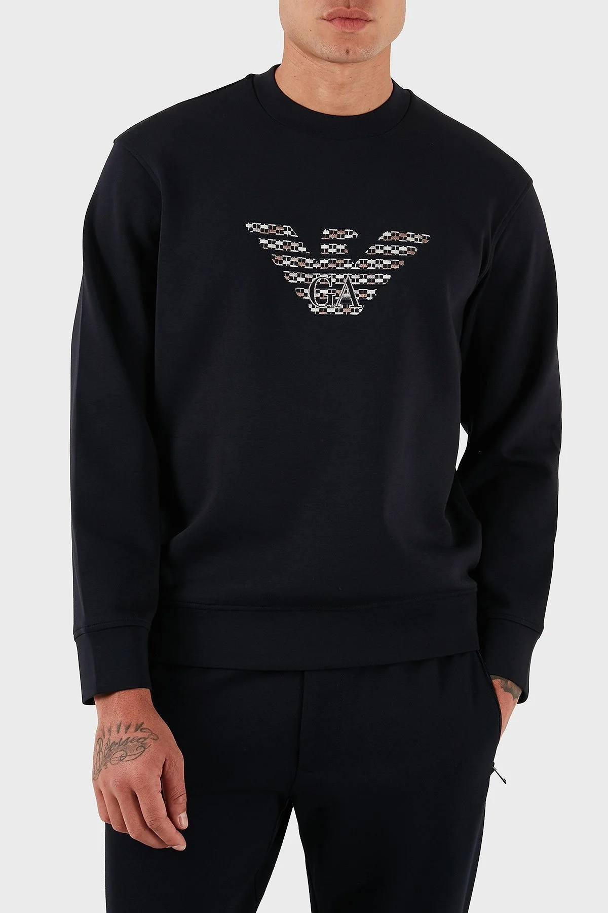 Emporio Armani Logo İşlmeli Streç Pamuklu Regular Fit Bisiklet Yaka Erkek Sweat EM002906 AF10013 MB369 SİYAH - 4