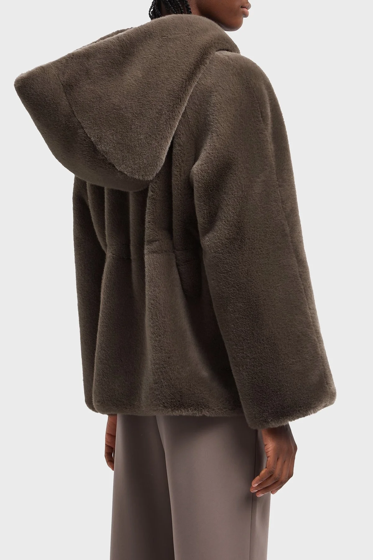 Emporio Armani Logo Nakışlı Çift Taraflı Comfort Fit Suni Kürklü Bayan Kaban EW001467 AF14618 U6125 KAHVE - 3