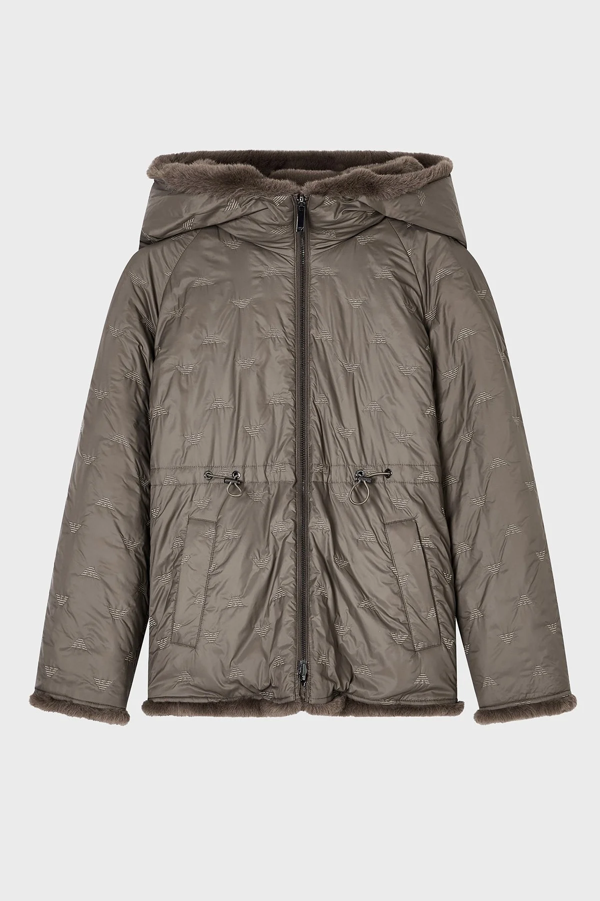 Emporio Armani Logo Nakışlı Çift Taraflı Comfort Fit Suni Kürklü Bayan Kaban EW001467 AF14618 U6125 KAHVE - 5