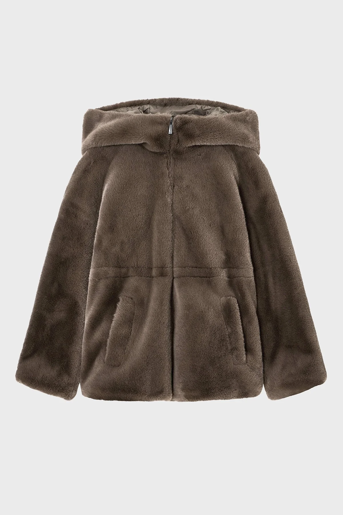 Emporio Armani Logo Nakışlı Çift Taraflı Comfort Fit Suni Kürklü Bayan Kaban EW001467 AF14618 U6125 KAHVE - 6