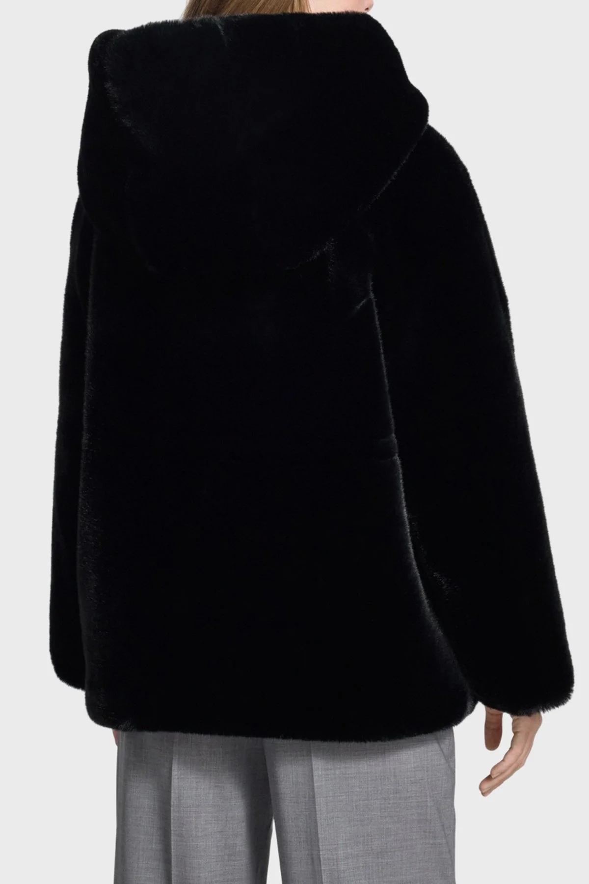 Emporio Armani Logo Nakışlı Çift Taraflı Comfort Fit Suni Kürklü Bayan Kaban EW001467 AF14618 UC001 SİYAH - 4