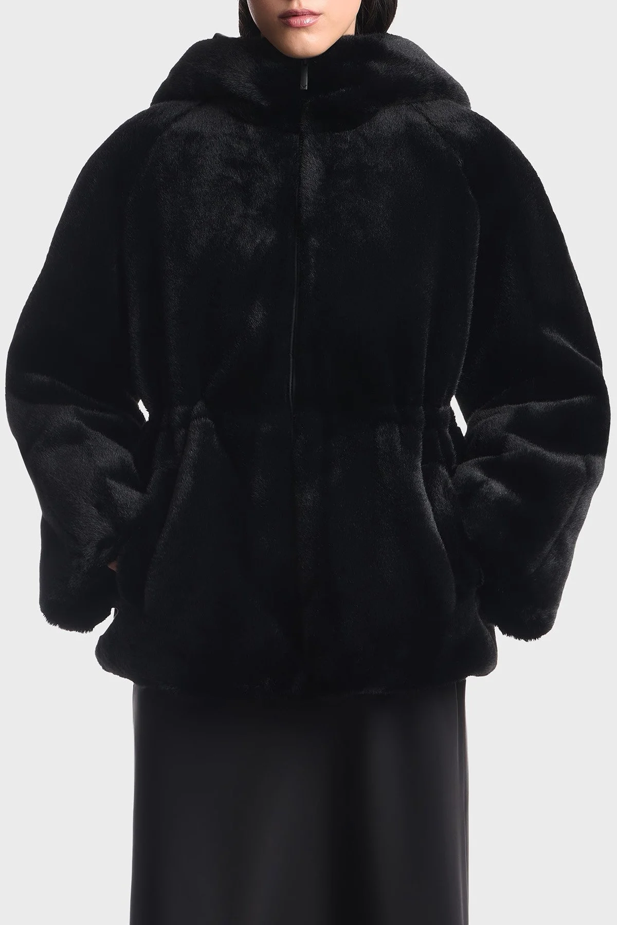 Emporio Armani Logo Nakışlı Çift Taraflı Comfort Fit Suni Kürklü Kadın Kaban EW001467 AF14618 MC736 Siyah - 2