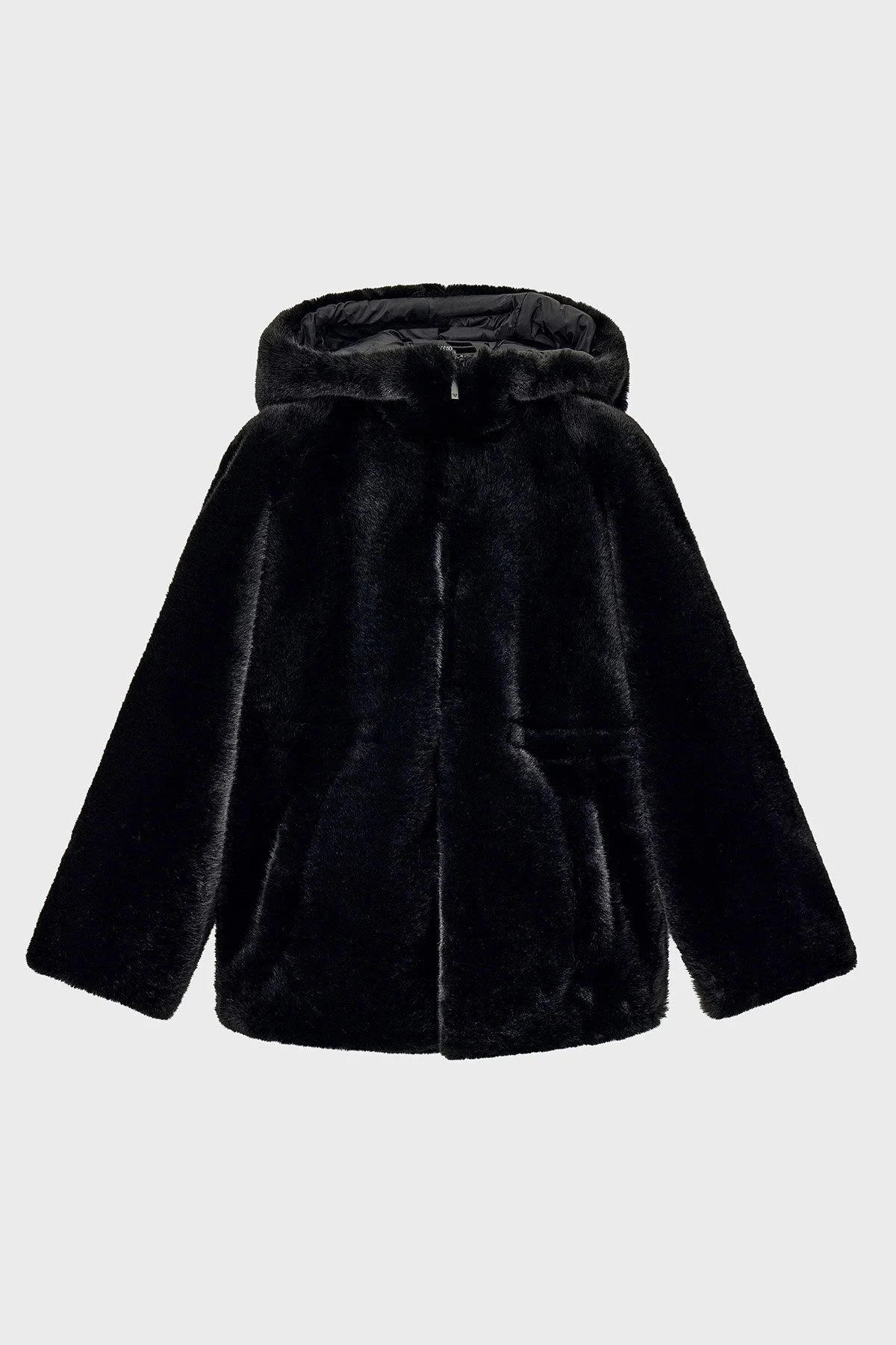 Emporio Armani Logo Nakışlı Çift Taraflı Comfort Fit Suni Kürklü Kadın Kaban EW001467 AF14618 MC736 Siyah - 5