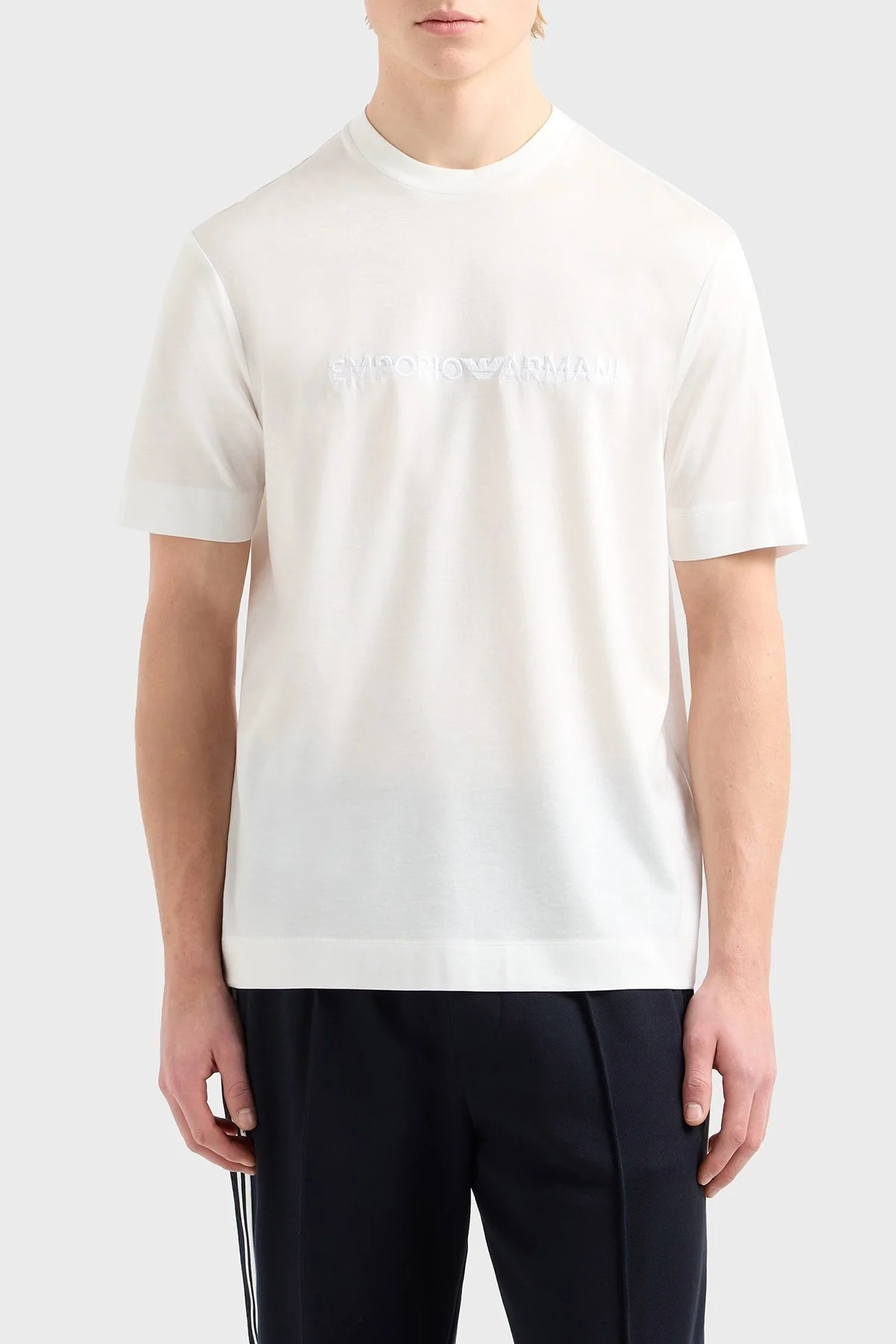 Emporio Armani Logo Nakışlı Pamuklu Regular Fit Bisiklet Yaka Erkek T Shirt EM001070 AF13747 U0003 BEYAZ - 6