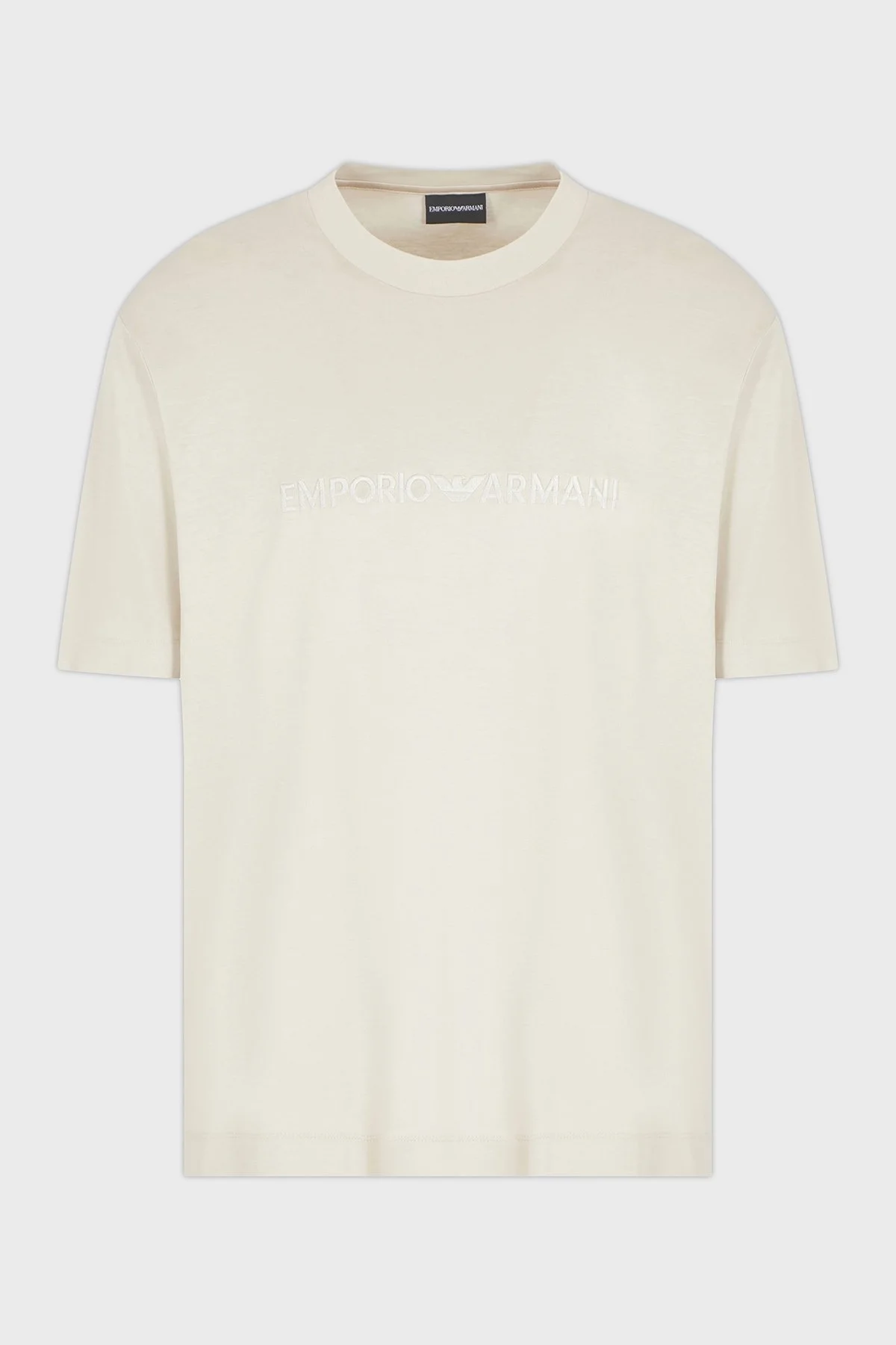 Emporio Armani Logo Nakışlı Pamuklu Regular Fit Bisiklet Yaka Erkek T Shirt EM001070 AF13747 U1098 BEJ - 4