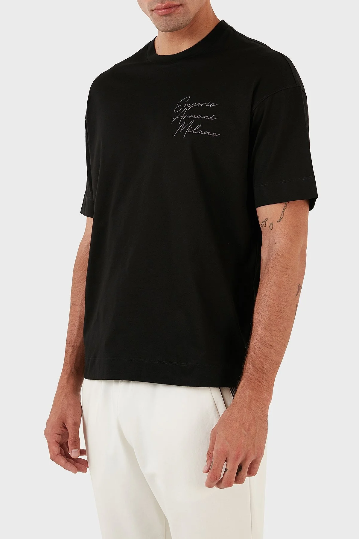 Emporio Armani Logo Yazılı Bisiklet Yaka % 100 Pamuk Regular Fit Erkek T Shirt 6L1TG3 1JSAZ 0030 SİYAH - 3