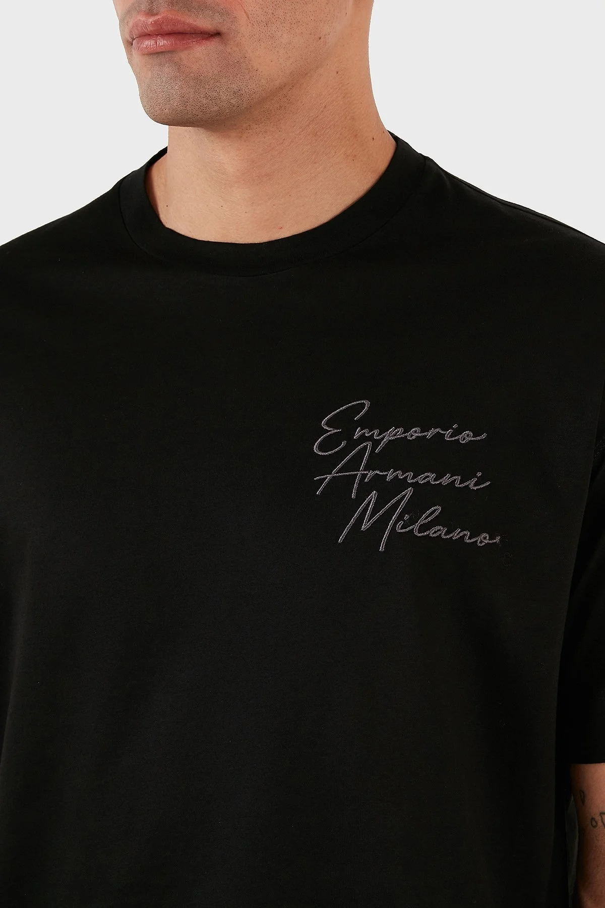 Emporio Armani Logo Yazılı Bisiklet Yaka % 100 Pamuk Regular Fit Erkek T Shirt 6L1TG3 1JSAZ 0030 SİYAH - 5