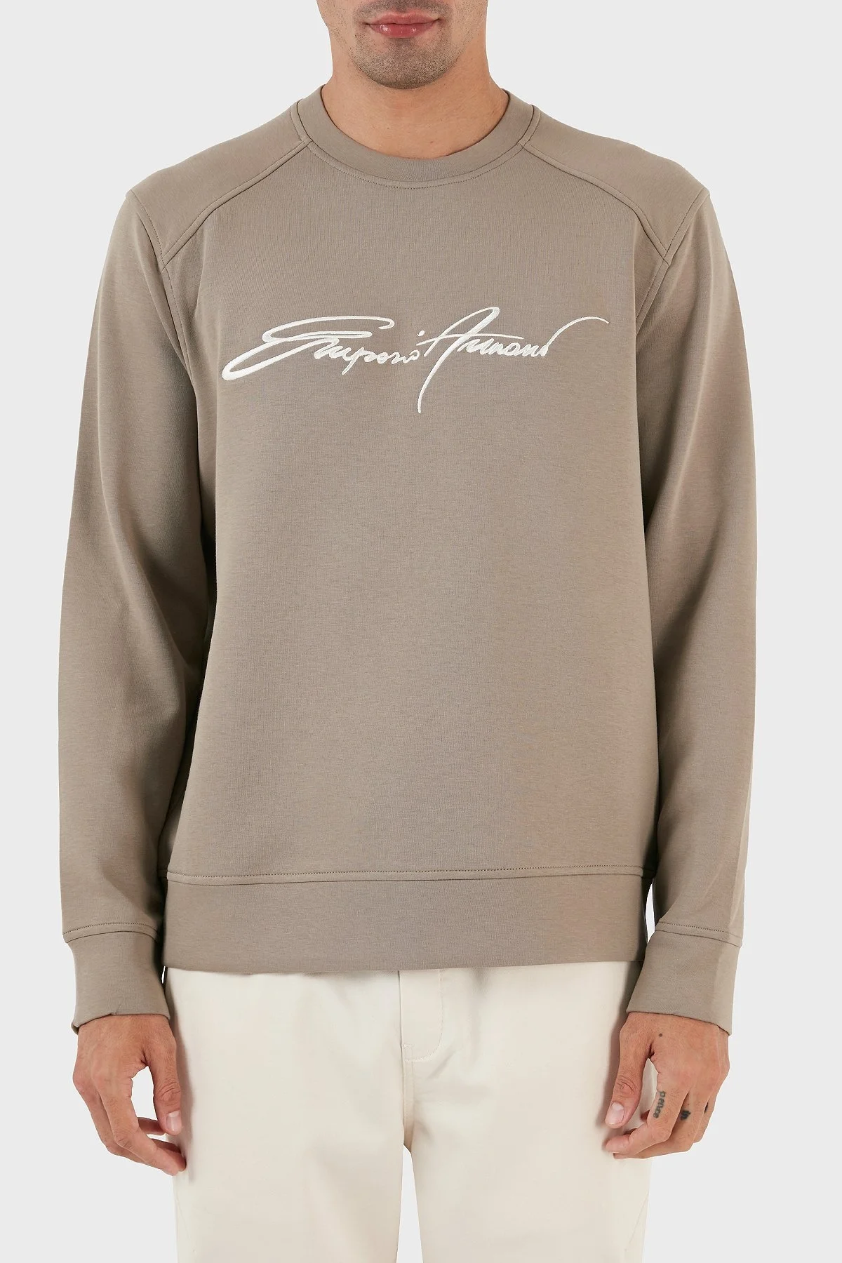 Emporio Armani Logo Yazılı Bisiklet Yaka Regular Fit Pamuklu Erkek Sweat 6L1MP3 1JHSZ 01D7 BEJ - 1