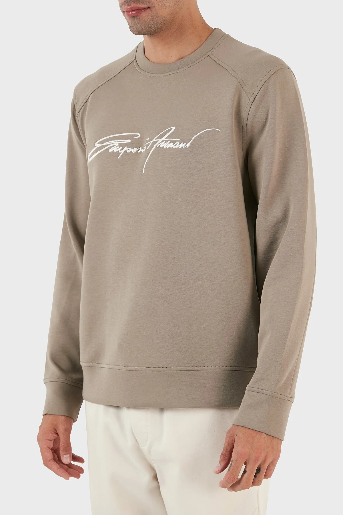 Emporio Armani Logo Yazılı Bisiklet Yaka Regular Fit Pamuklu Erkek Sweat 6L1MP3 1JHSZ 01D7 BEJ - 3