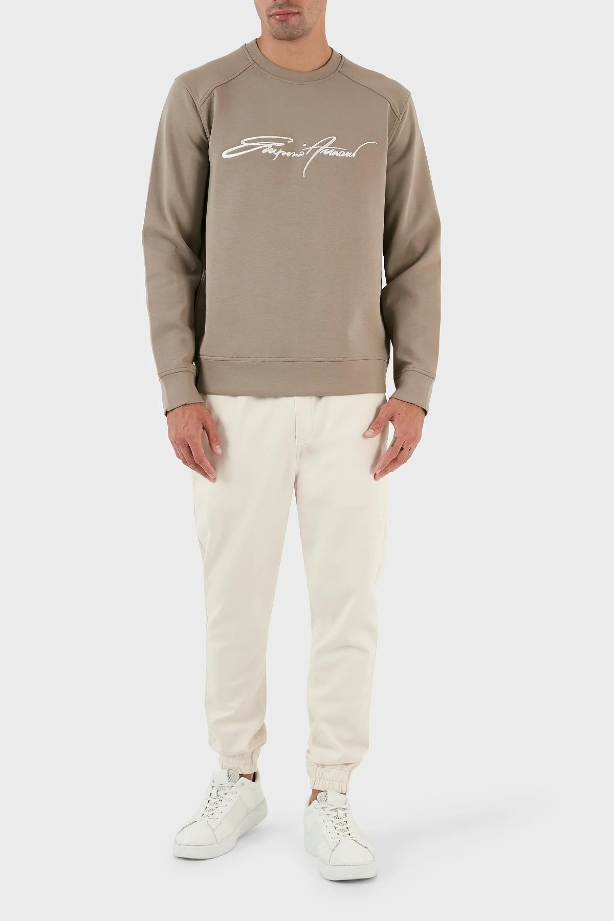 Emporio Armani Logo Yazılı Bisiklet Yaka Regular Fit Pamuklu Erkek Sweat 6L1MP3 1JHSZ 01D7 BEJ - 4