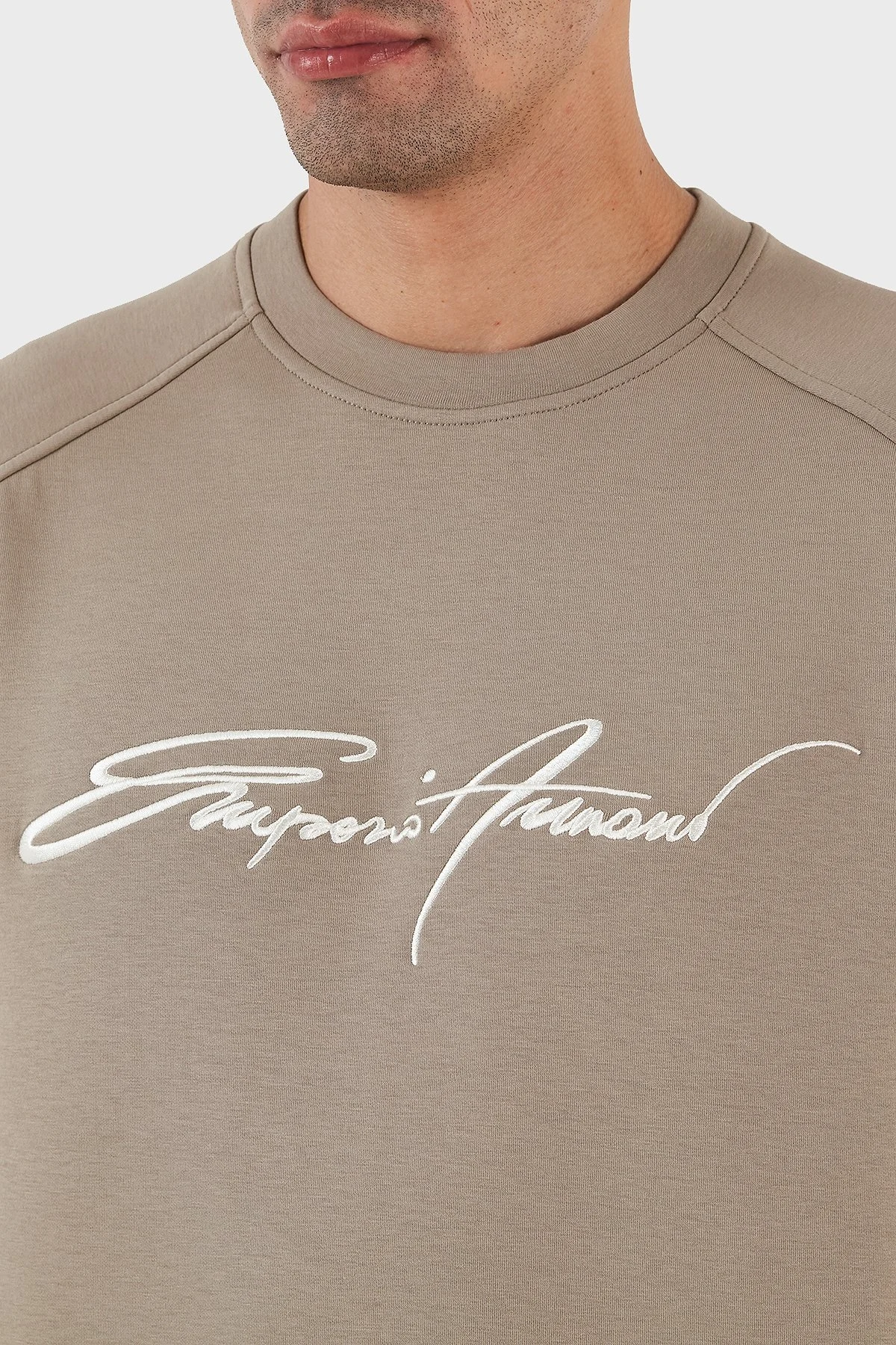 Emporio Armani Logo Yazılı Bisiklet Yaka Regular Fit Pamuklu Erkek Sweat 6L1MP3 1JHSZ 01D7 BEJ - 5