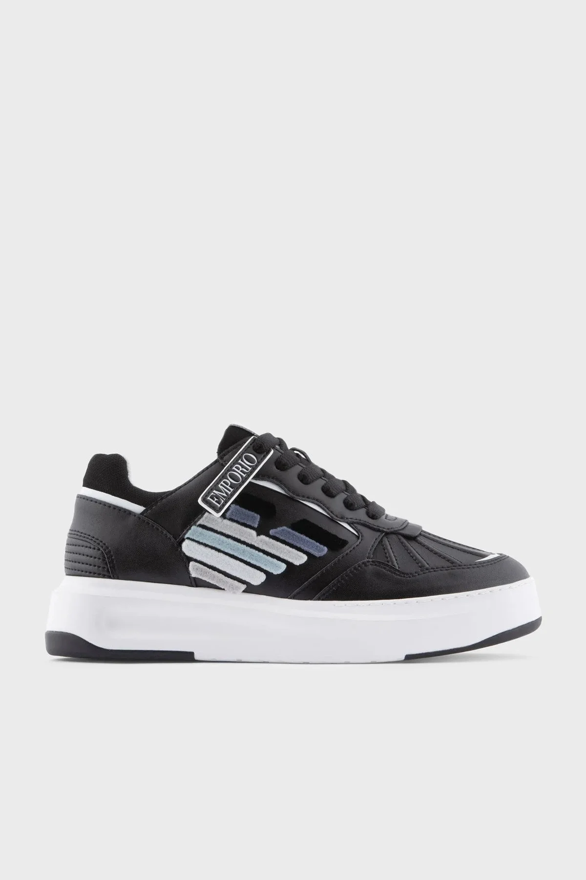 Emporio Armani Logolu % 100 Hakiki Deri Sneaker Bayan Ayakkabı X3X165 XN703 A120 SİYAH - 1