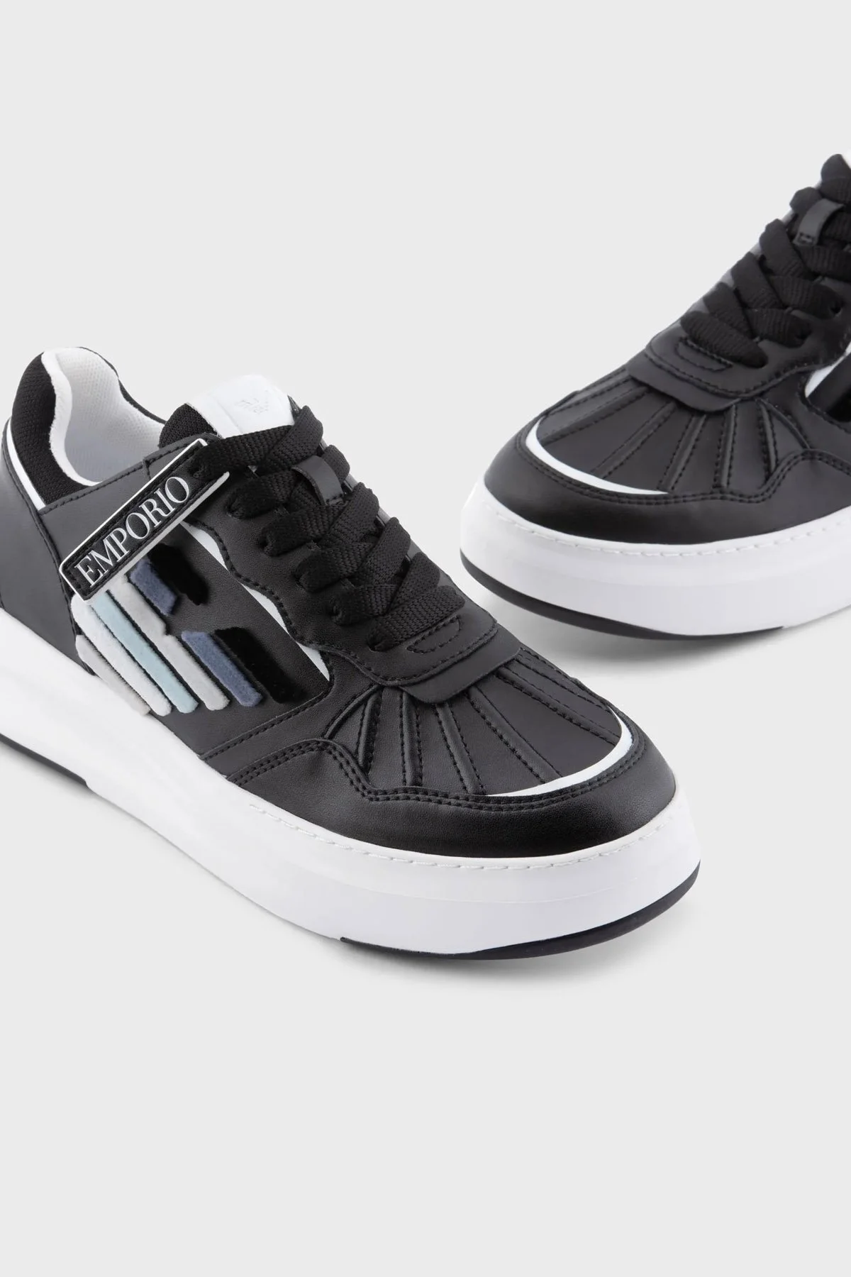 Emporio Armani Logolu % 100 Hakiki Deri Sneaker Bayan Ayakkabı X3X165 XN703 A120 SİYAH - 4