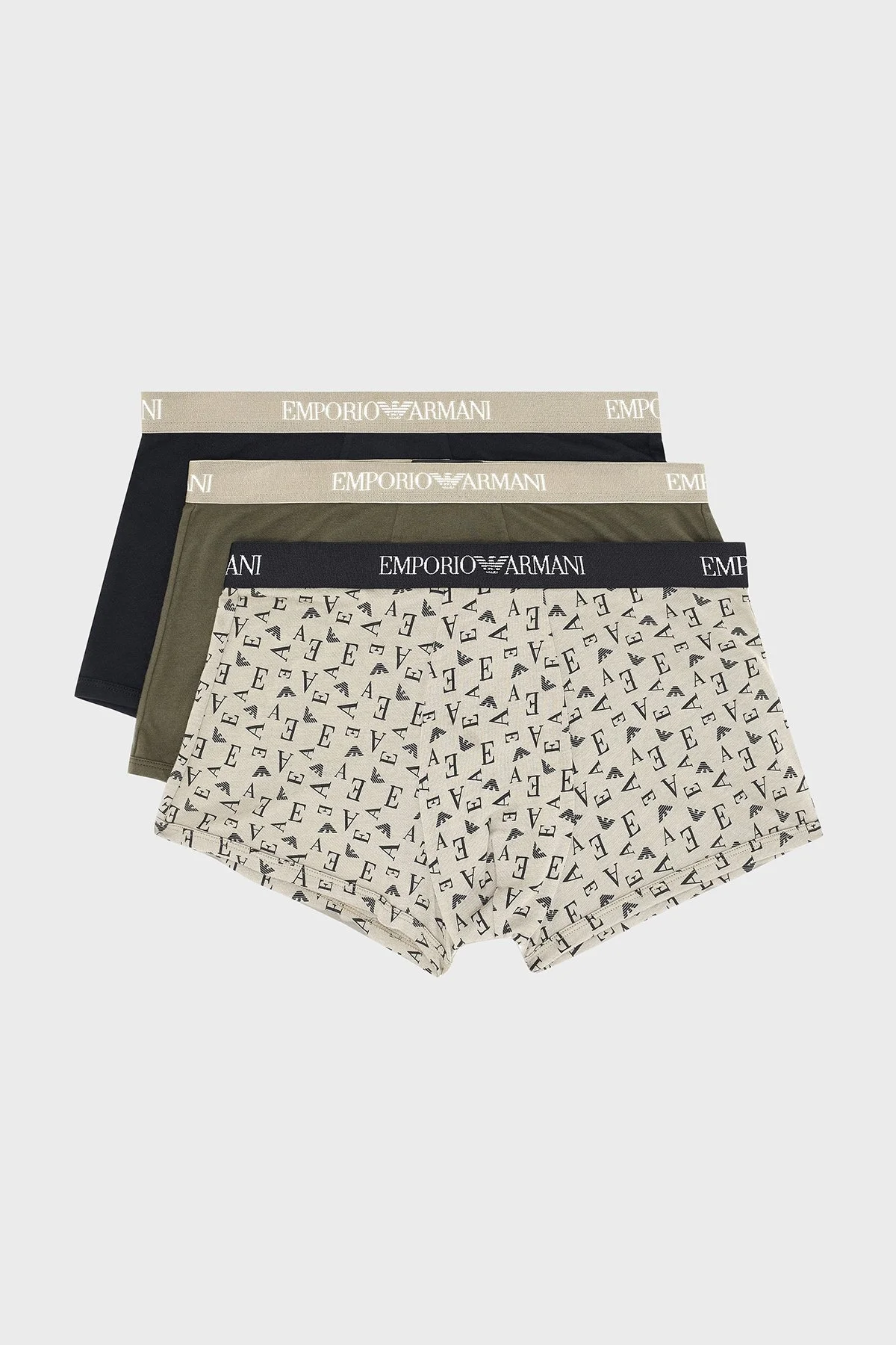 Emporio Armani Logolu % 100 Pamuk 3 Pack Erkek Boxer EM000260 AF10800 MC112 Siyah-Yeşil-Krem - 5