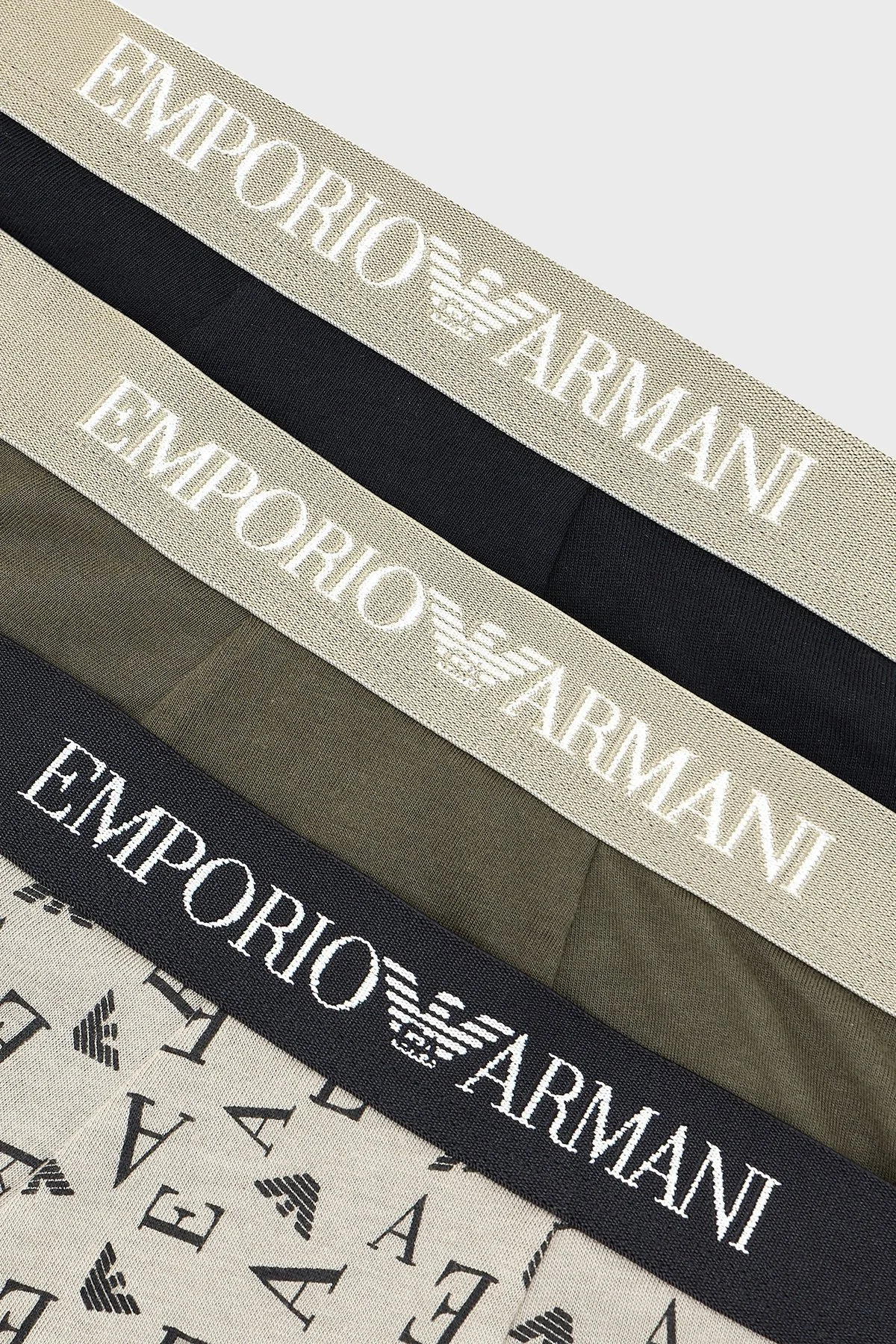 Emporio Armani Logolu % 100 Pamuk 3 Pack Erkek Boxer EM000260 AF10800 MC112 Siyah-Yeşil-Krem - 8