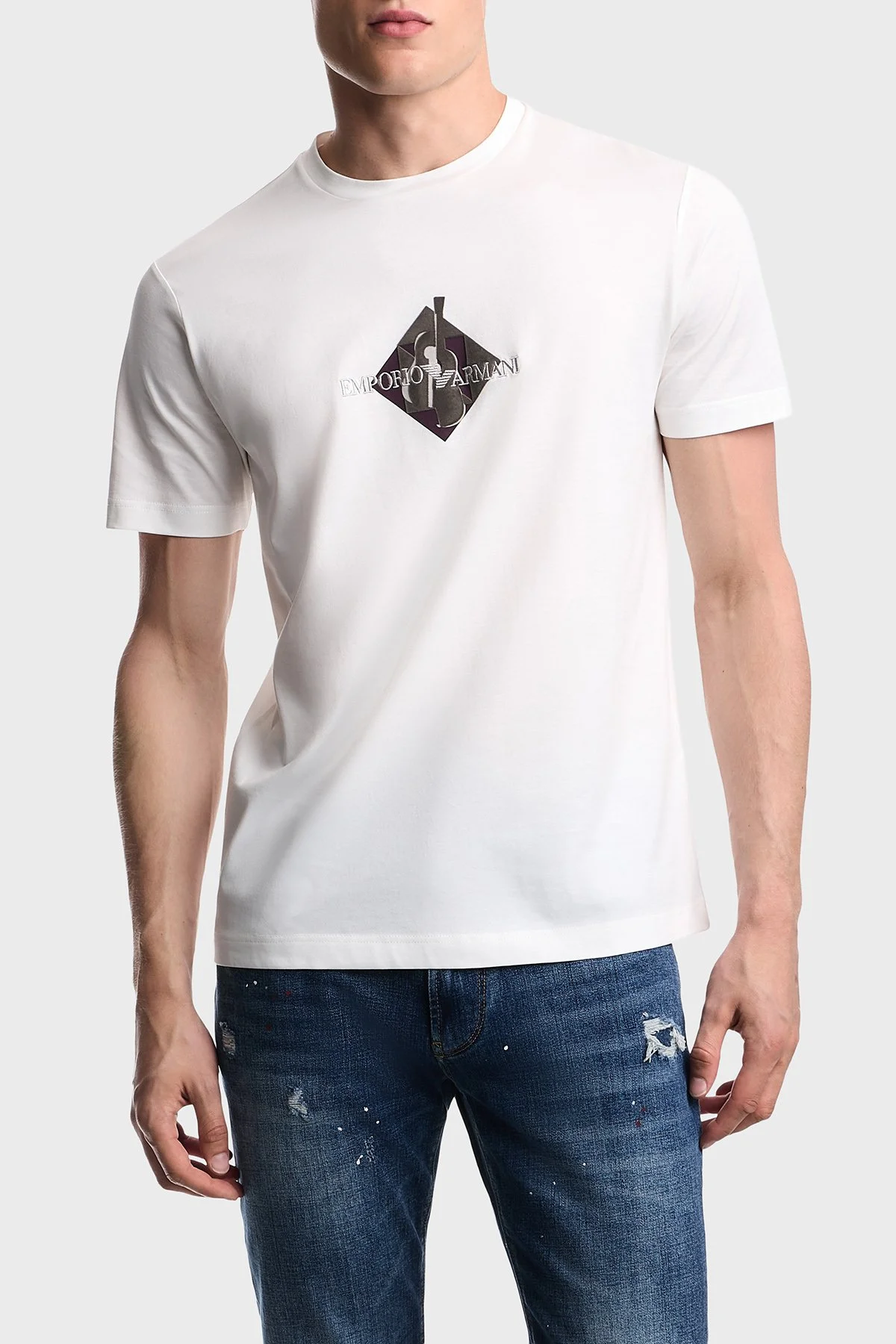 Emporio Armani Logolu % 100 Pamuk Bisiklet Yaka Erkek T Shirt EM006924 AF14795 F0021 Beyaz - 1