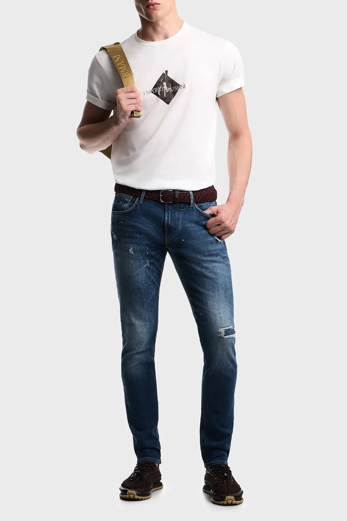 Emporio Armani Logolu % 100 Pamuk Bisiklet Yaka Erkek T Shirt EM006924 AF14795 F0021 Beyaz - 2