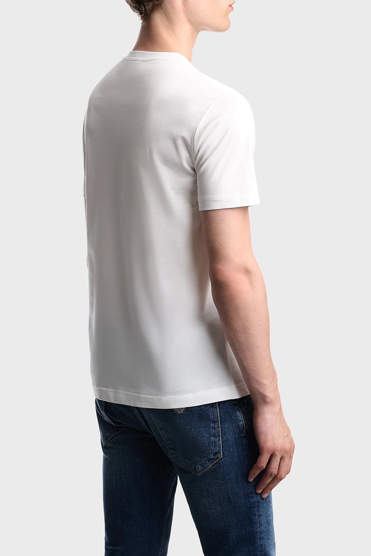 Emporio Armani Logolu % 100 Pamuk Bisiklet Yaka Erkek T Shirt EM006924 AF14795 F0021 Beyaz - 3