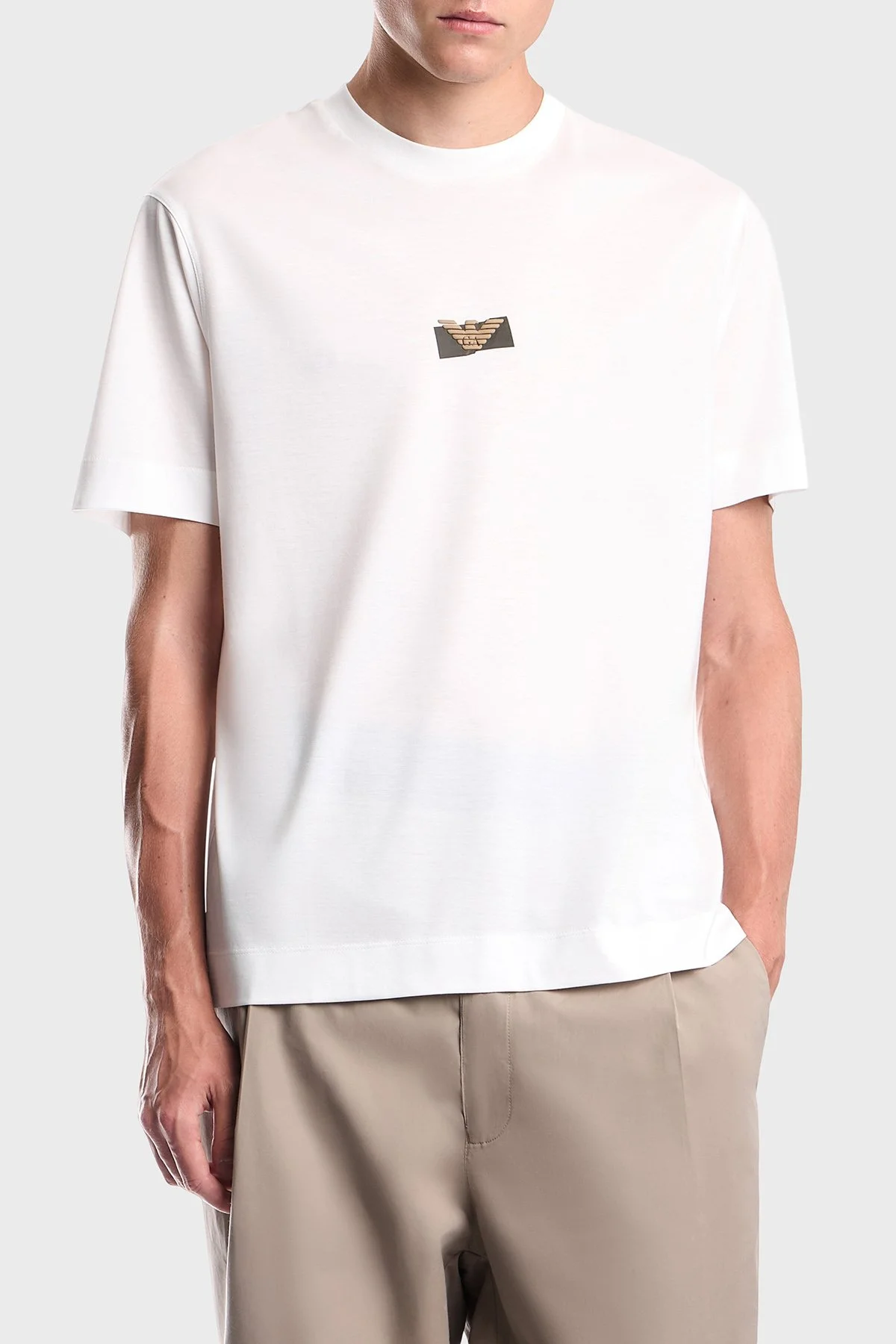 Emporio Armani Logolu % 100 Pamuk Bisiklet Yaka Erkek T Shirt EM007040 AF10017 U0003 Beyaz - 1