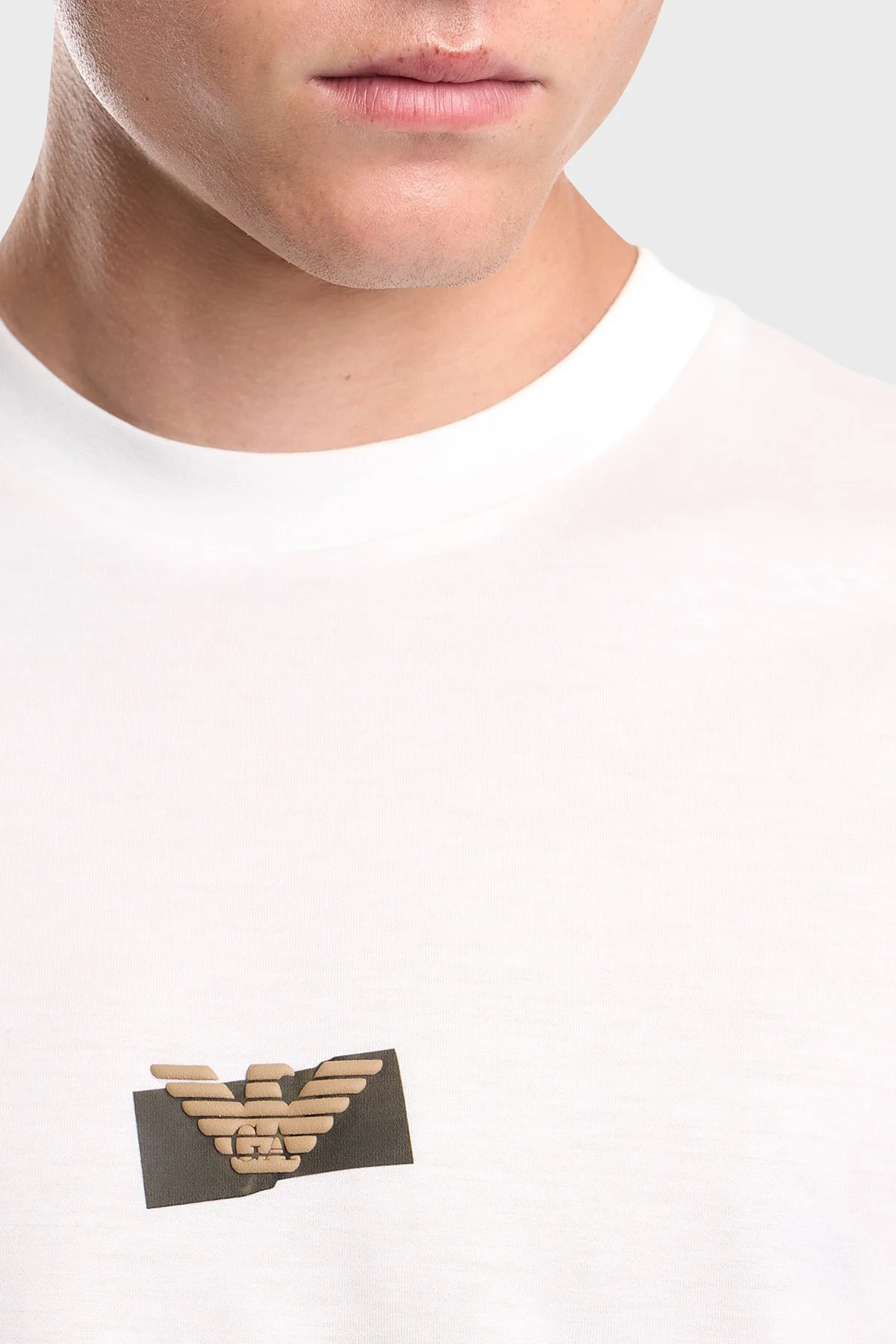 Emporio Armani Logolu % 100 Pamuk Bisiklet Yaka Erkek T Shirt EM007040 AF10017 U0003 Beyaz - 4