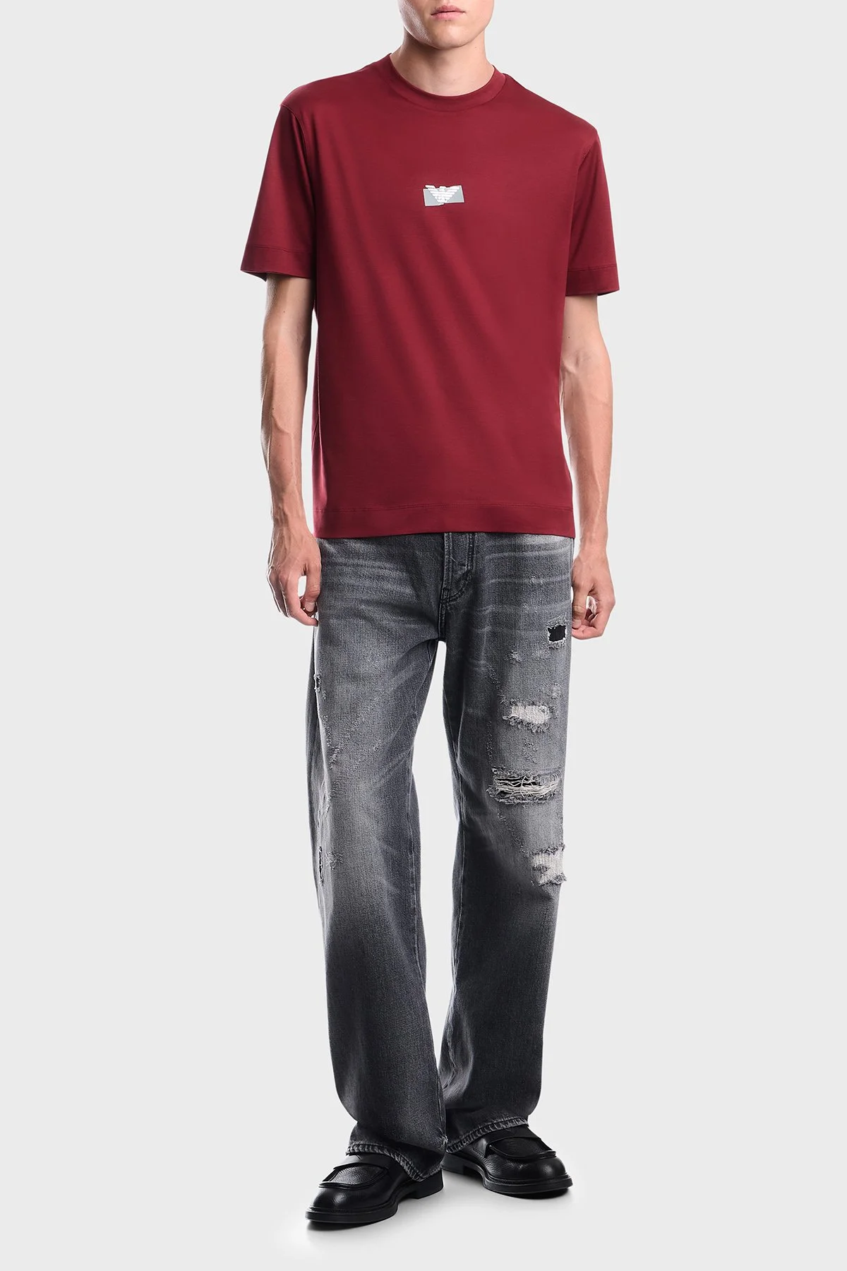 Emporio Armani Logolu % 100 Pamuk Bisiklet Yaka Erkek T Shirt EM007040 AF10017 U5087 Bordo - 2