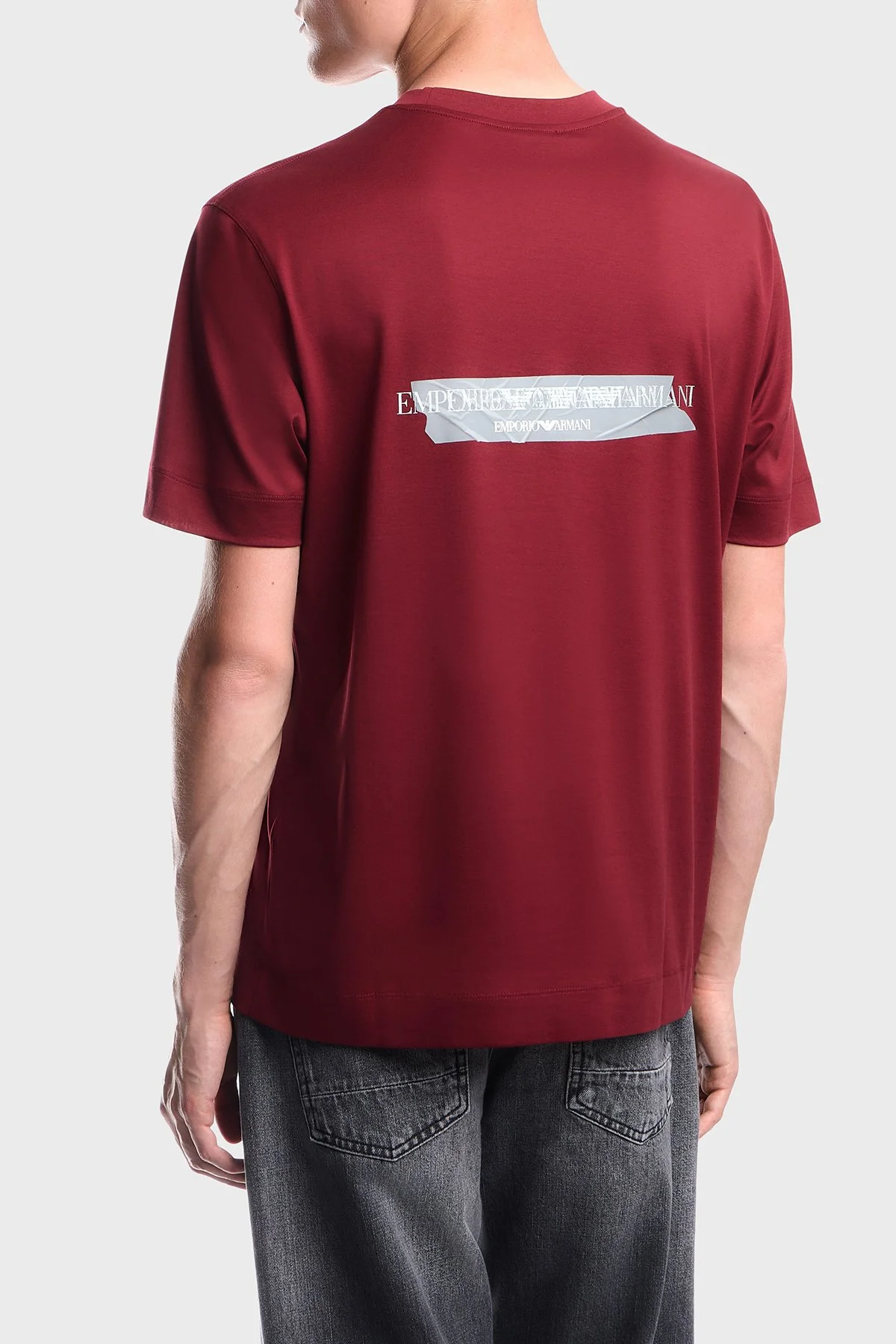 Emporio Armani Logolu % 100 Pamuk Bisiklet Yaka Erkek T Shirt EM007040 AF10017 U5087 Bordo - 3