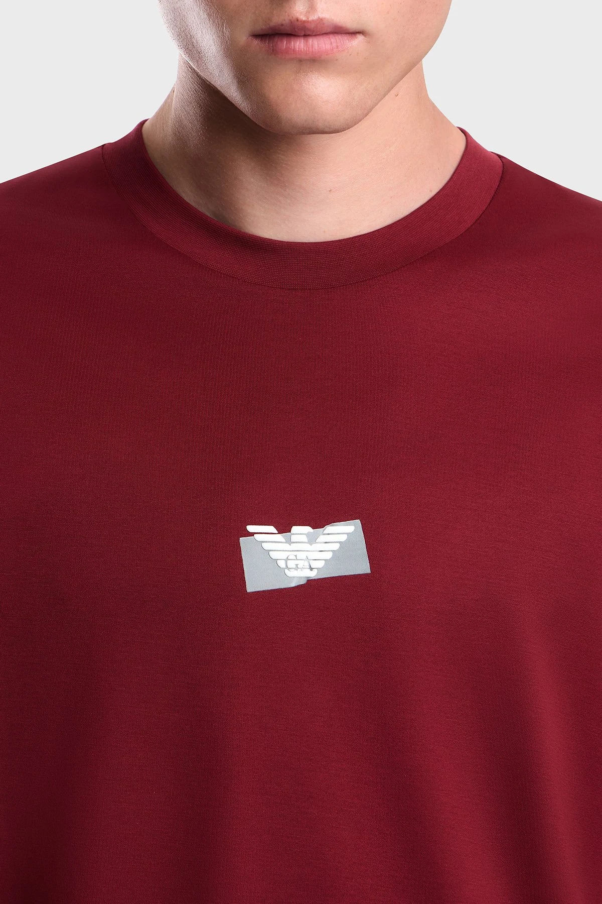 Emporio Armani Logolu % 100 Pamuk Bisiklet Yaka Erkek T Shirt EM007040 AF10017 U5087 Bordo - 5