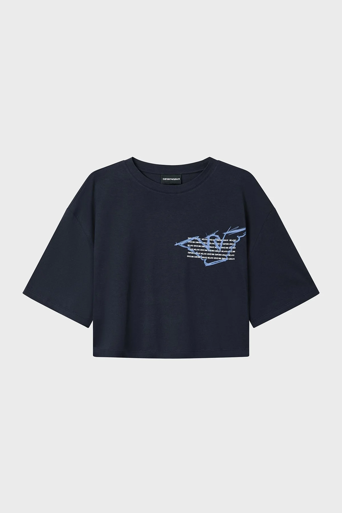 Emporio Armani Logolu % 100 Pamuk Cropped Fit Bisiklet Yaka Bayan T Shirt EW004388 AF12597 UB115 LACİVERT - 1