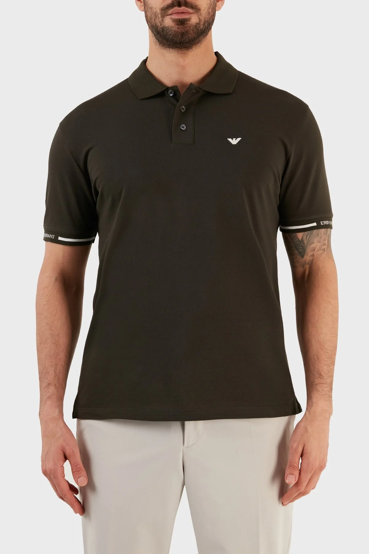 Emporio Armani Logolu % 100 Pamuk Polo Erkek T Shirt 6L1FD2 1JTKZ 0558 HAKİ - 1