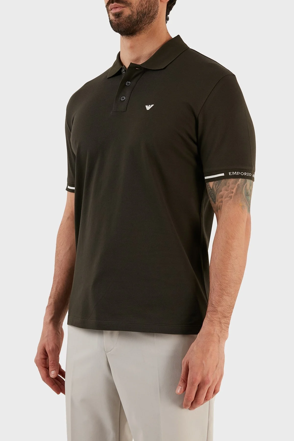 Emporio Armani Logolu % 100 Pamuk Polo Erkek T Shirt 6L1FD2 1JTKZ 0558 HAKİ - 2