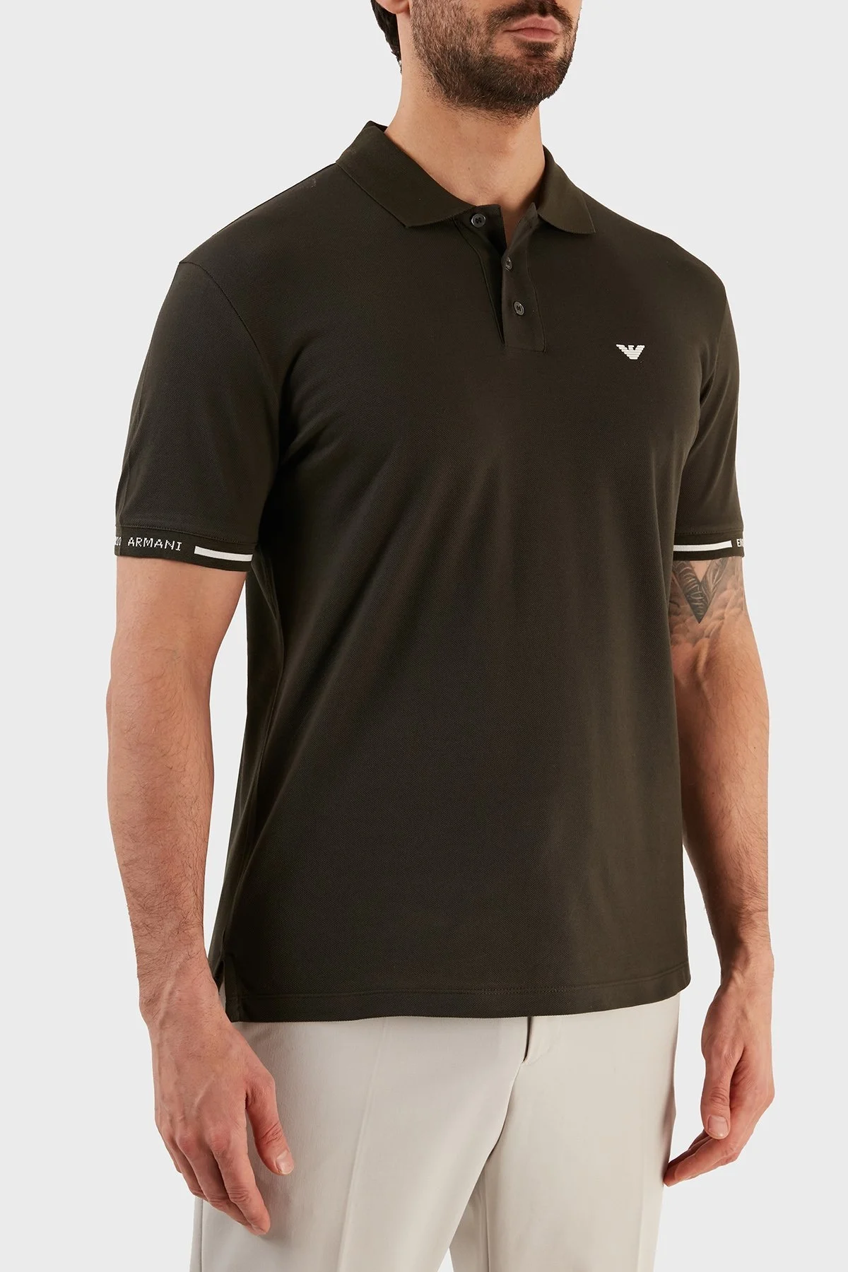 Emporio Armani Logolu % 100 Pamuk Polo Erkek T Shirt 6L1FD2 1JTKZ 0558 HAKİ - 3